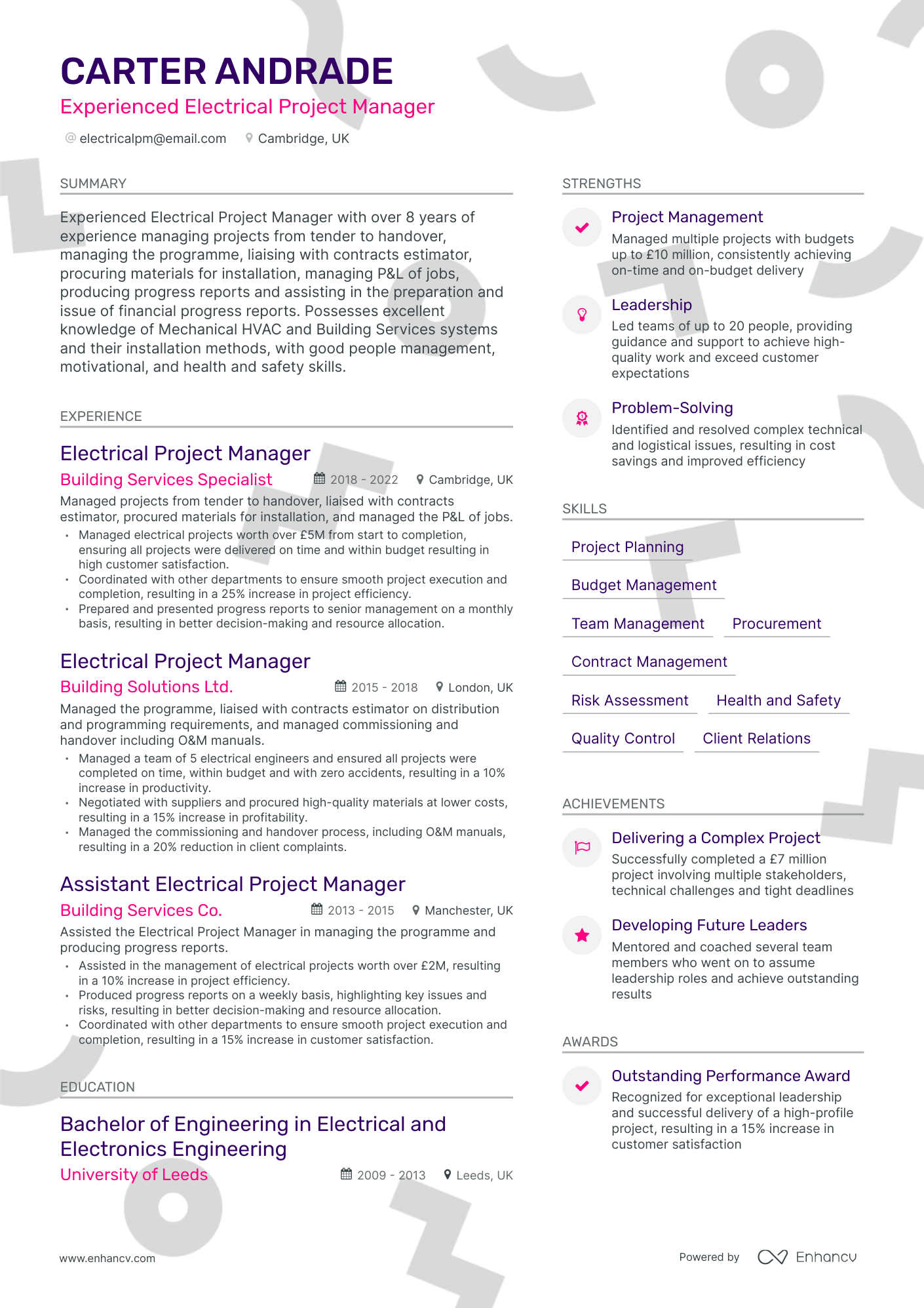 Modern Electrical Project Manager Resume Template
