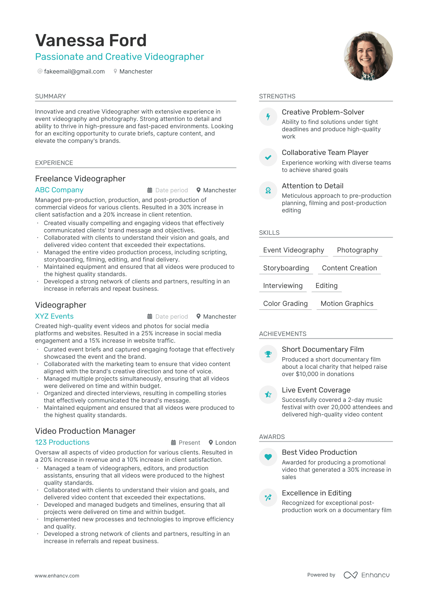 resume template for video editor