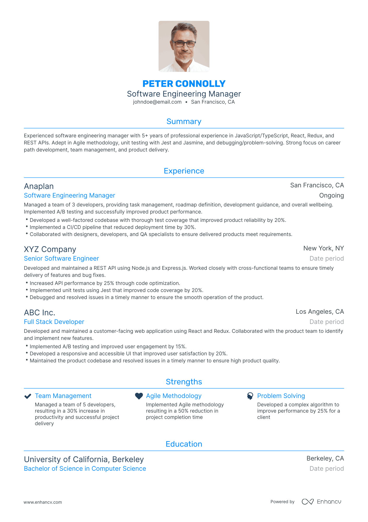 Traditional Software Engineering Manager Resume Template