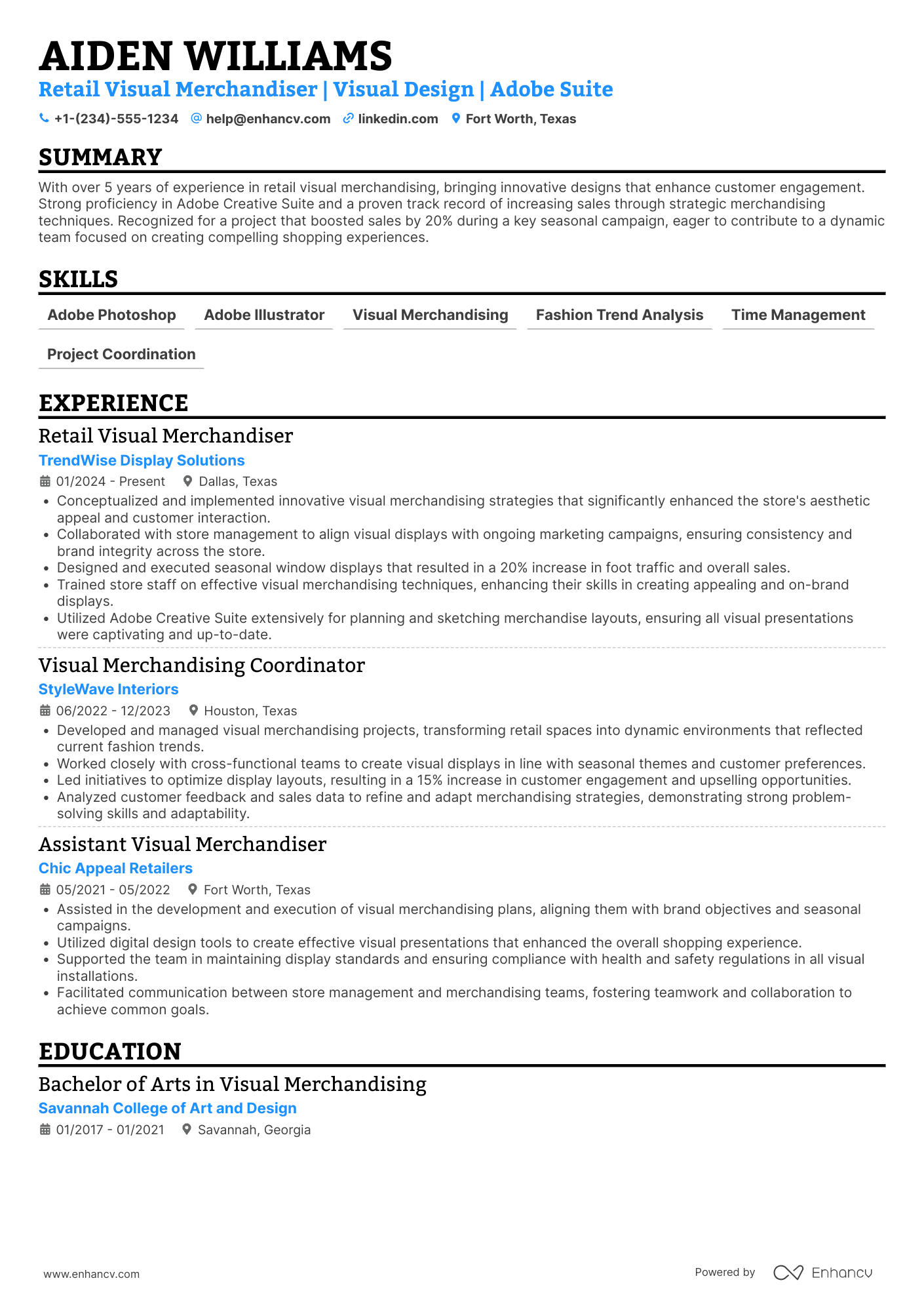 A resume example of a Retail Visual Merchandiser