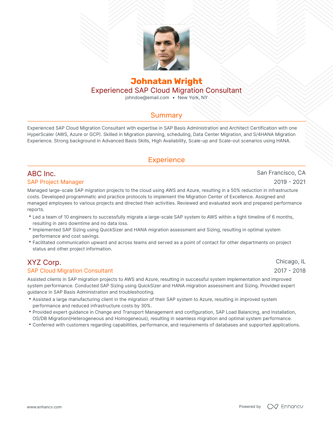 Traditional SAP Project Manager Resume Template