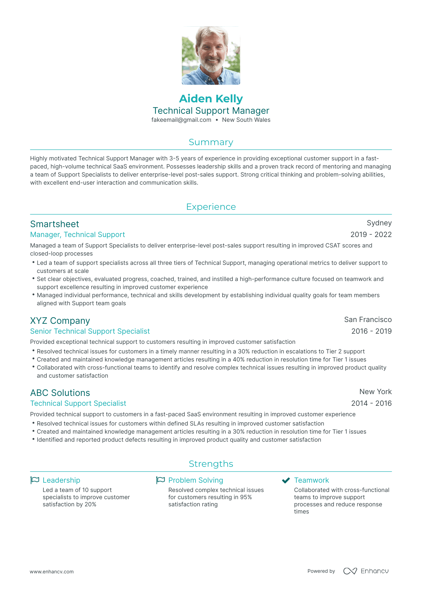 Traditional Technical Support Manager Resume Template