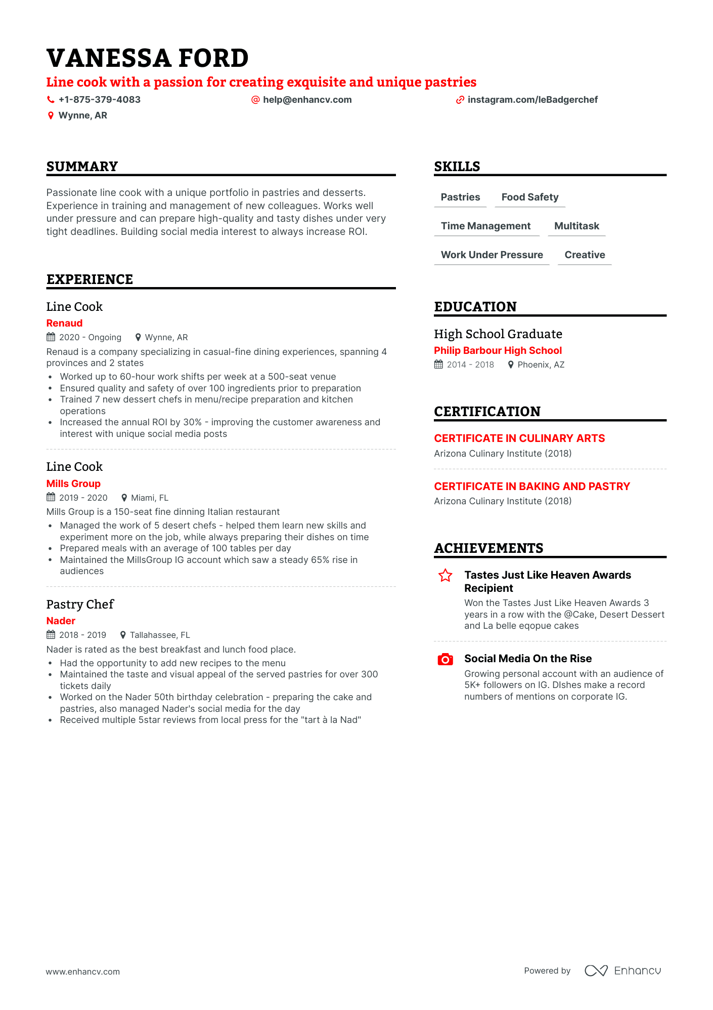 Simple Line Cook Resume Template