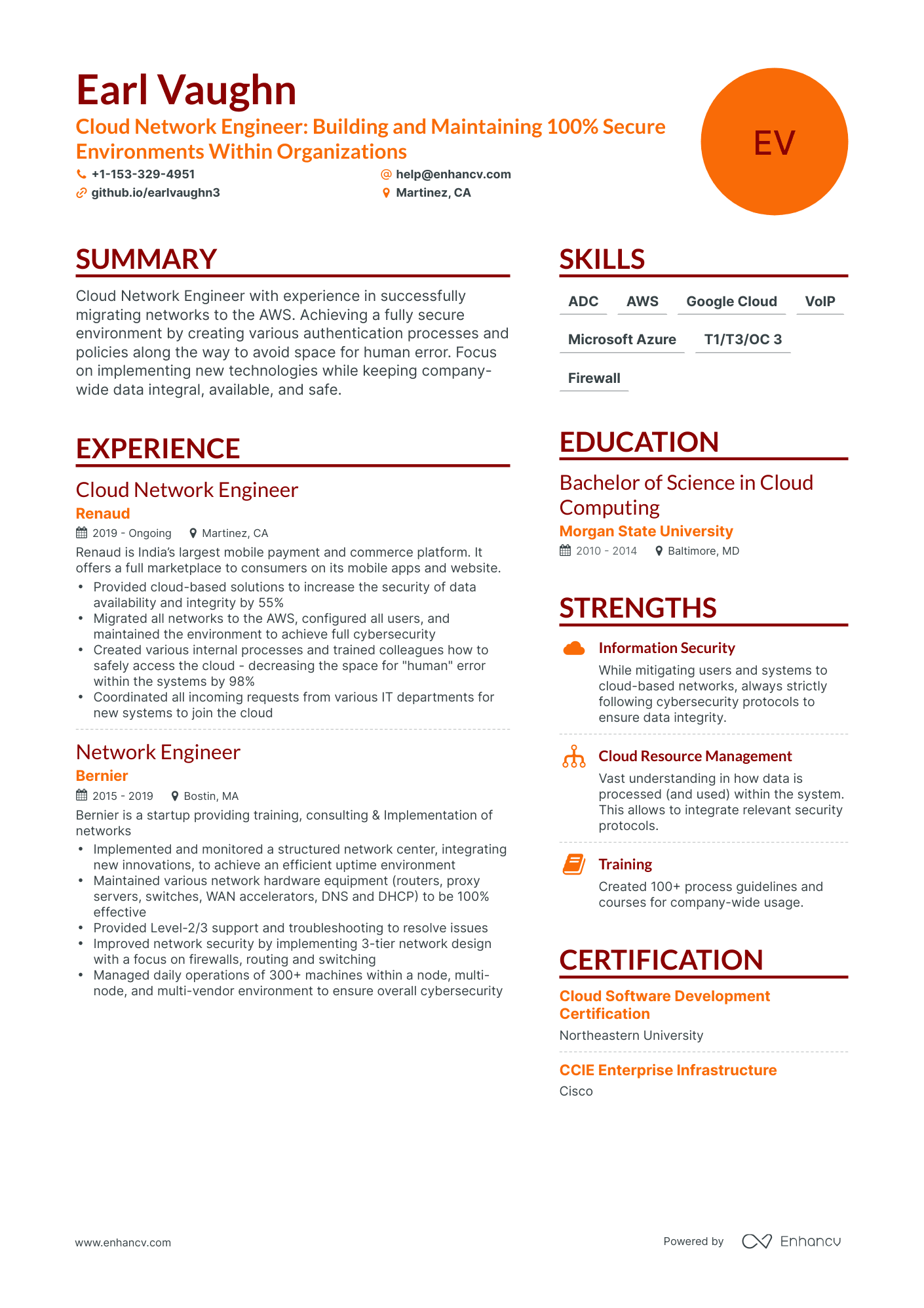 Simple Cloud Network Engineer Resume Template
