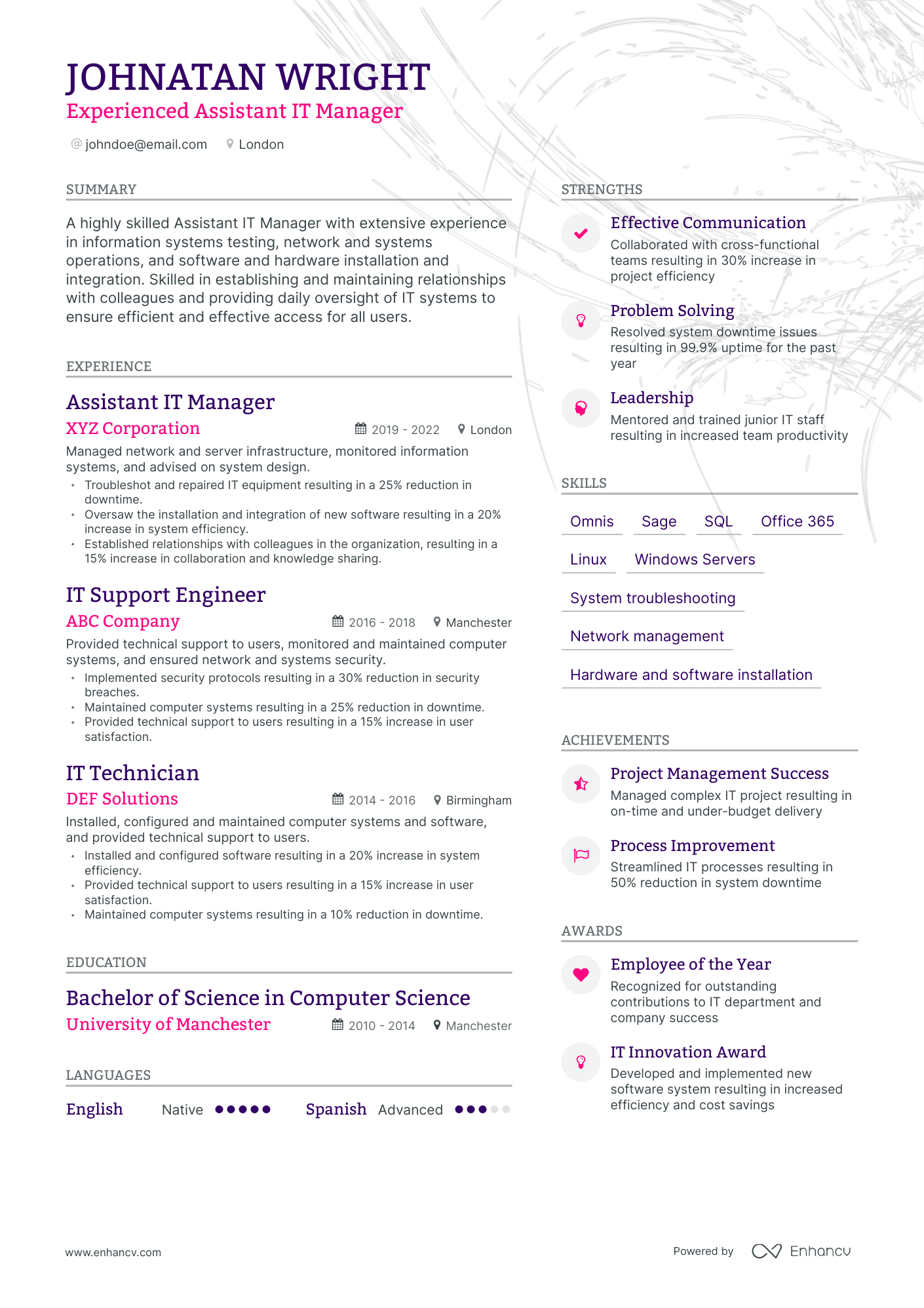 Modern Assistant IT Manager Resume Template