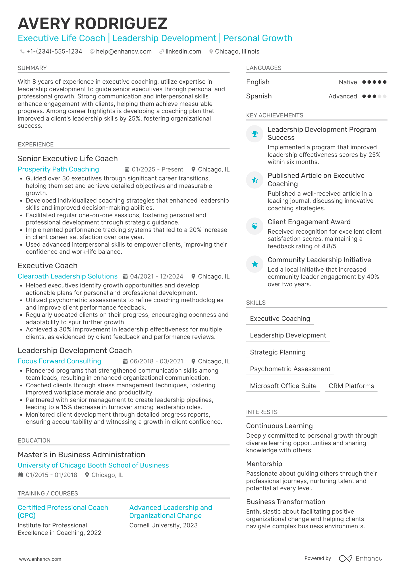 A resume example of a Executive Life Coach