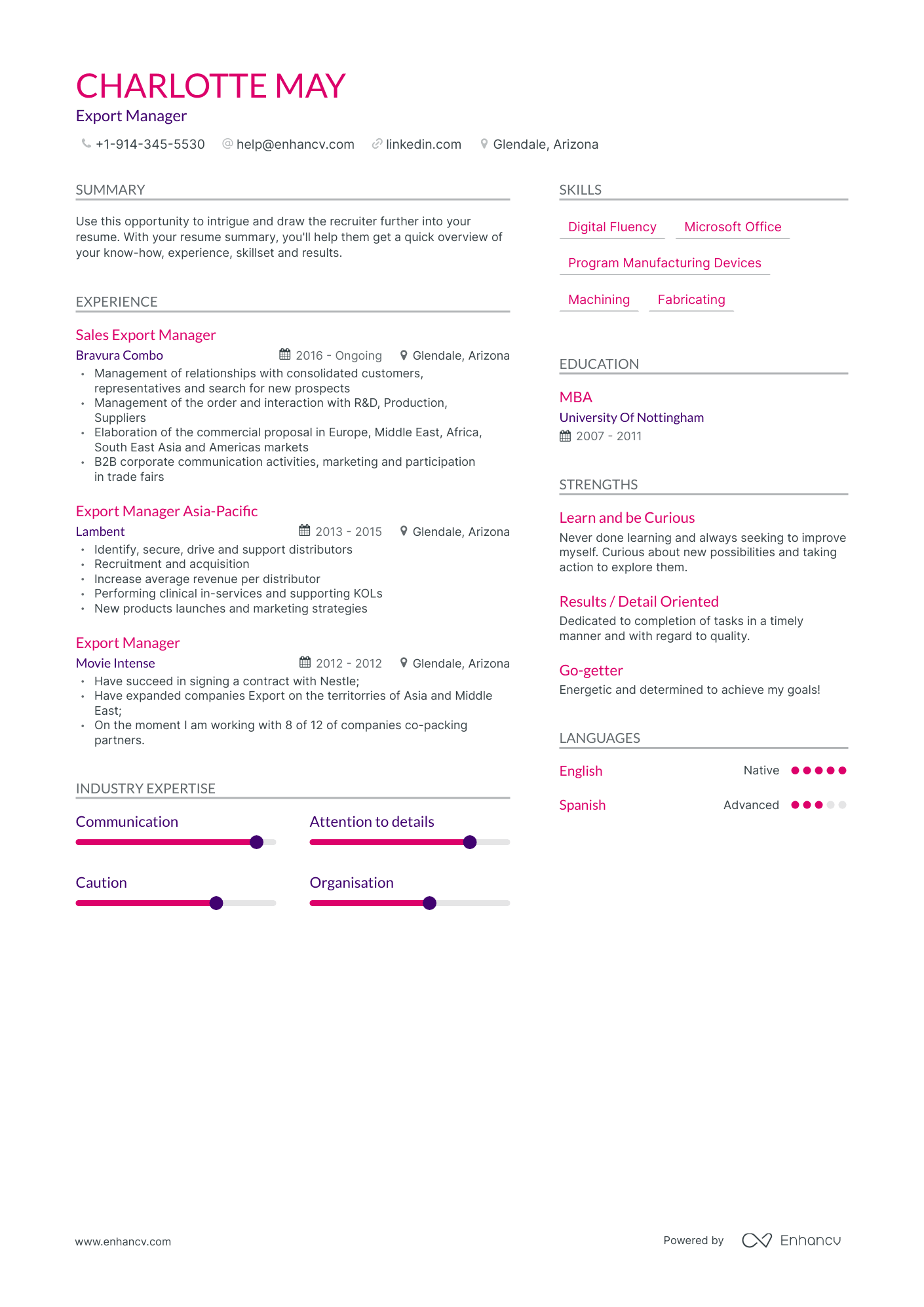 export manager objective in resume