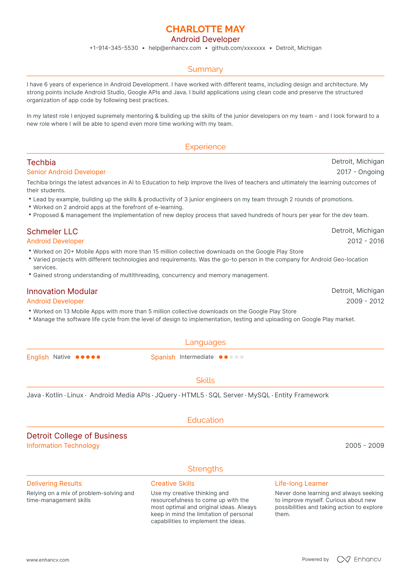 Top Android Developer Resume Examples & Samples for 2023 | Enhancv.com ...