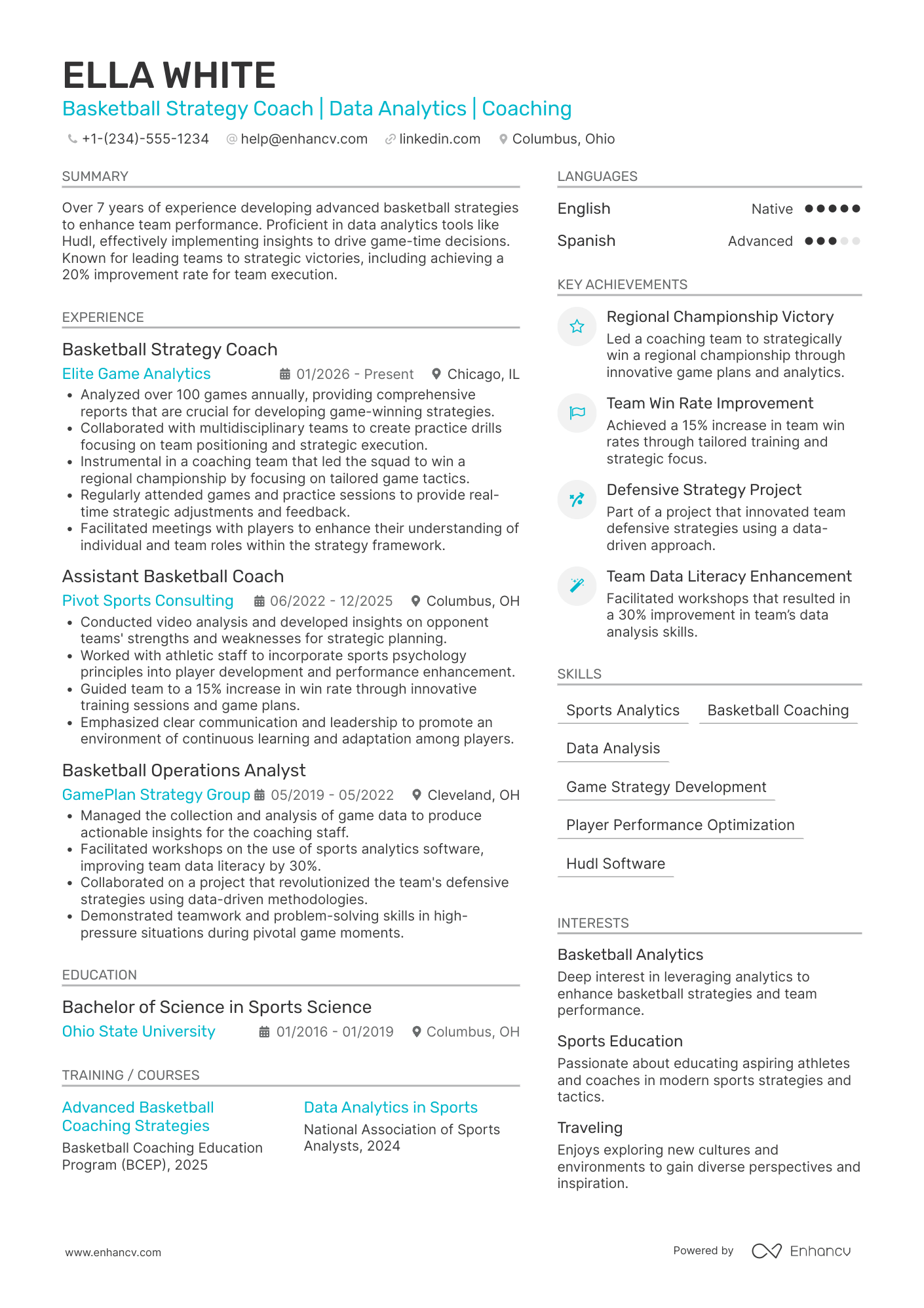 A resume example of a Basketball Strategy Coach