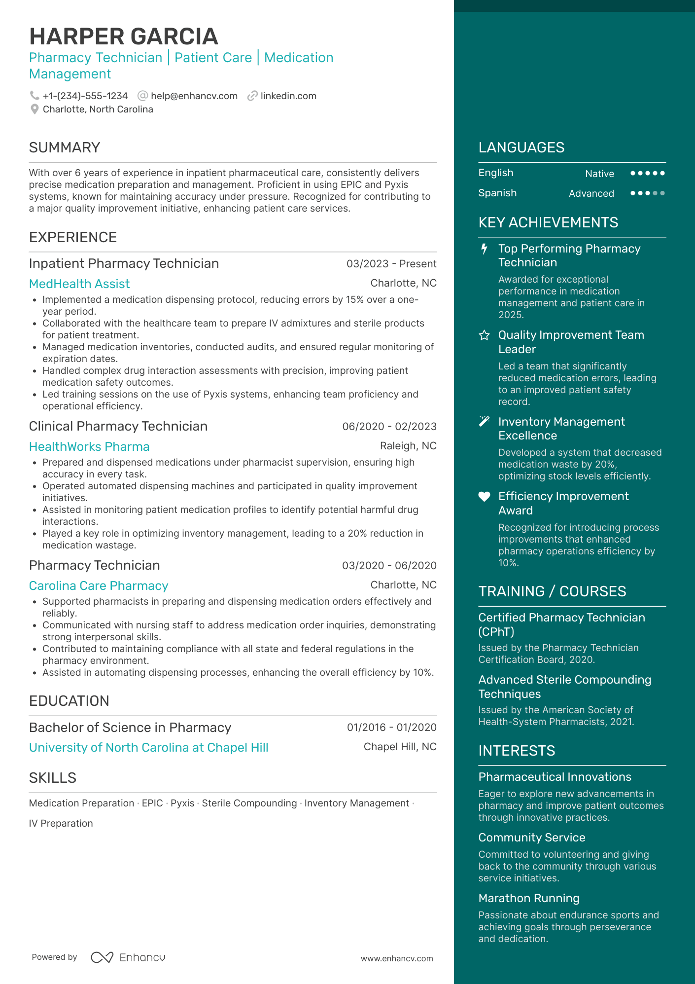 A resume example of a Inpatient Pharmacy Technician