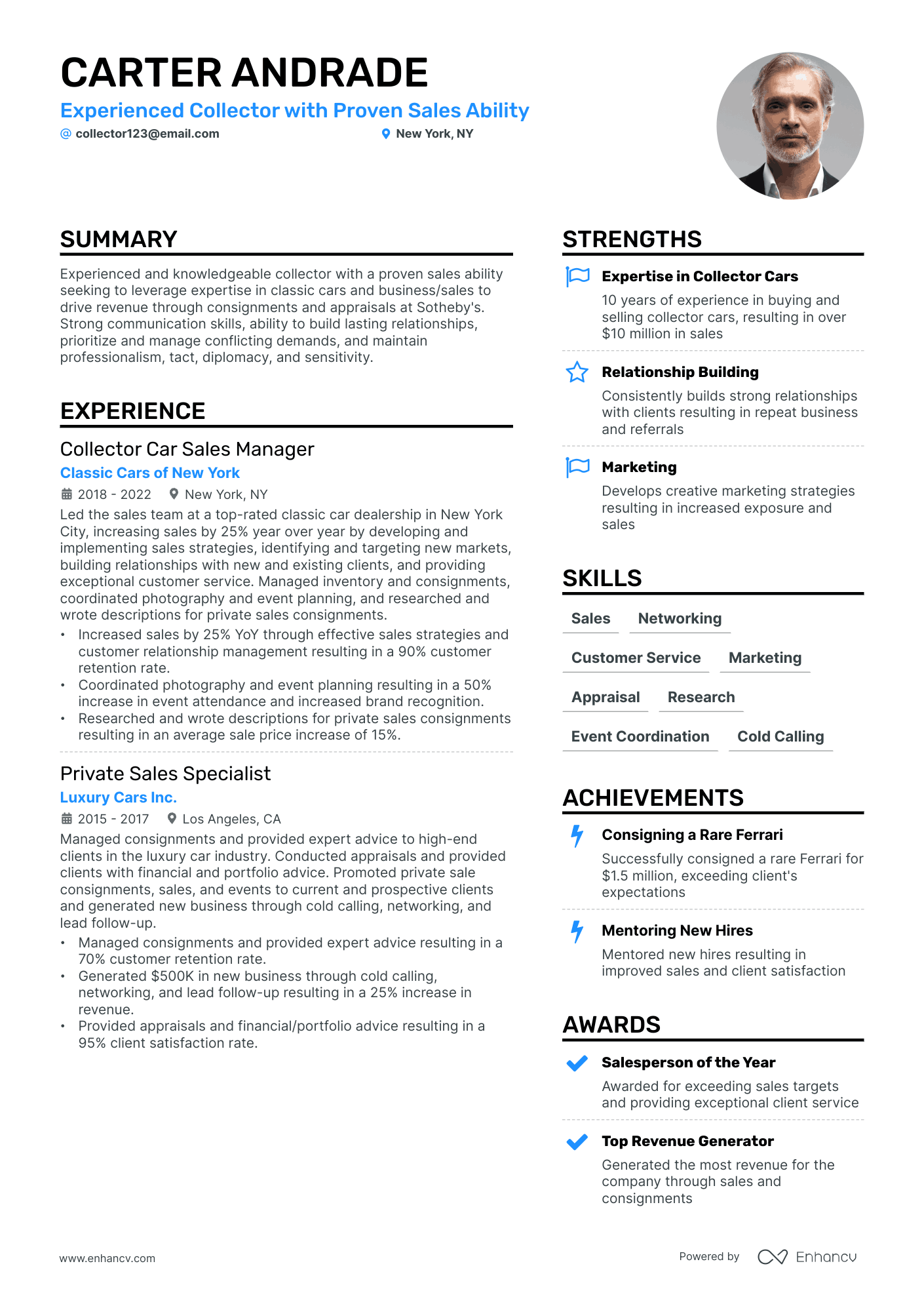 A resume example of a Collector
