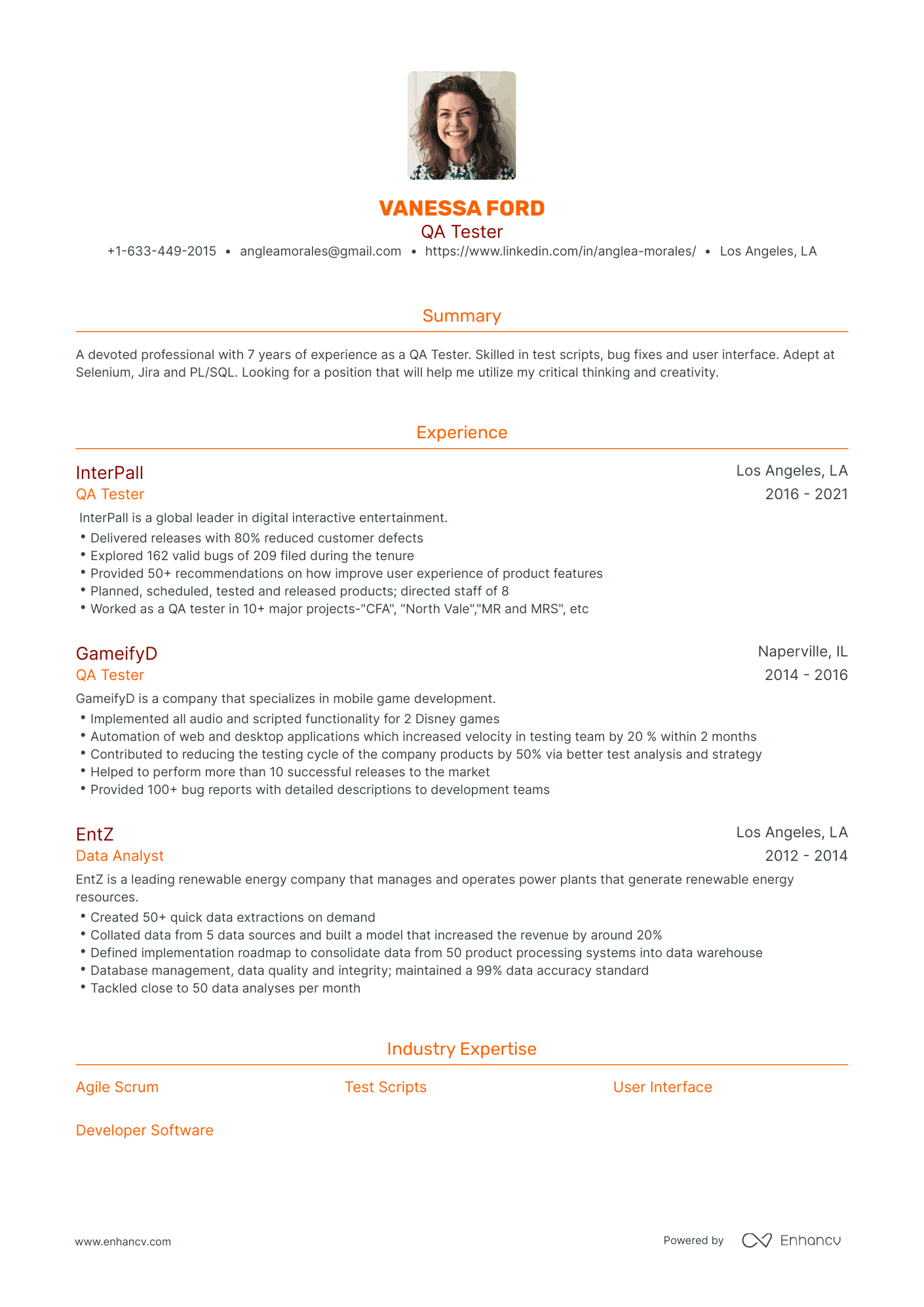 Traditional QA Tester Resume Template