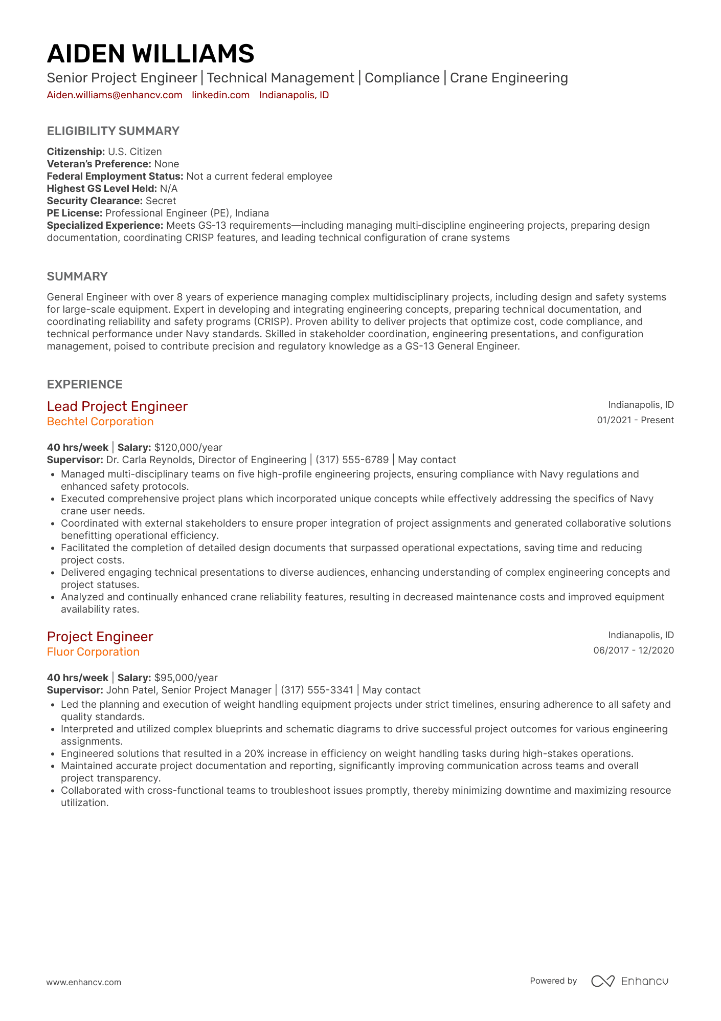 A resume example of a General Engineer