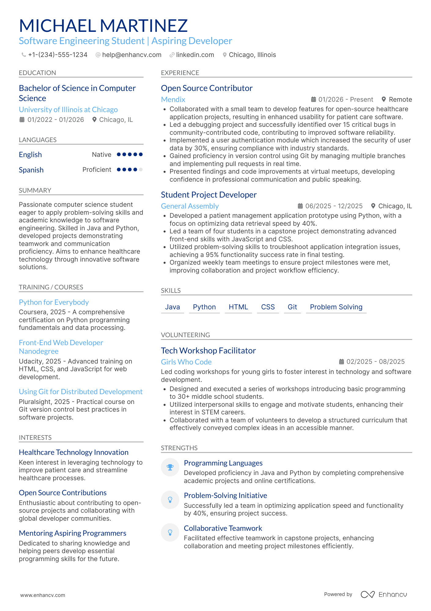 A resume example of a Software Engineering Intern