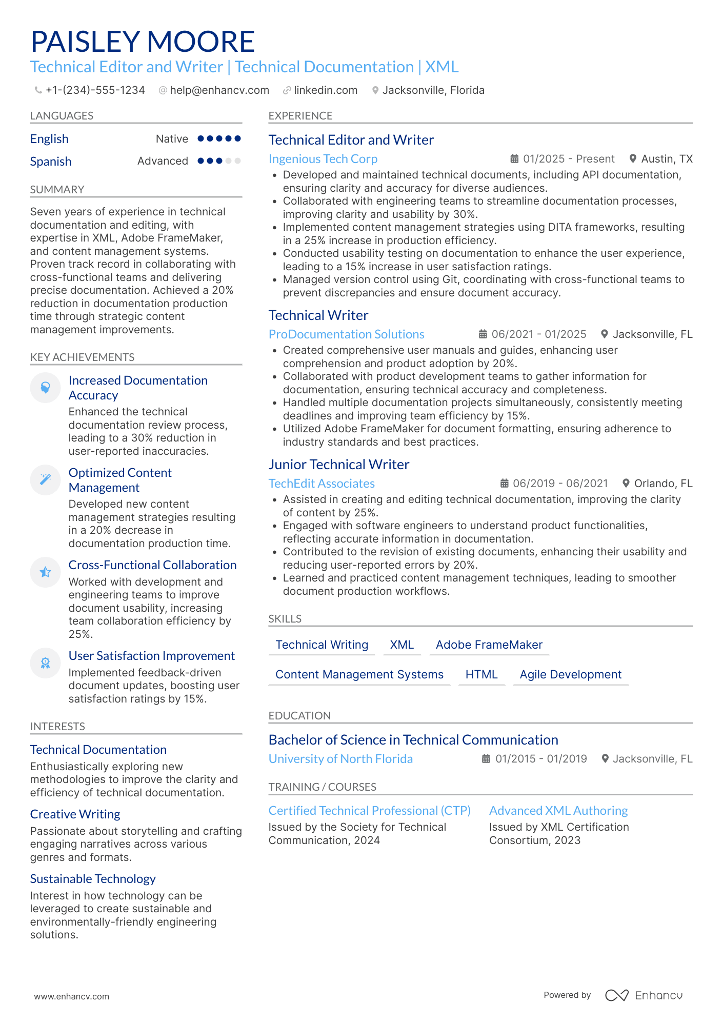 A resume example of a Technical Editor and Writer
