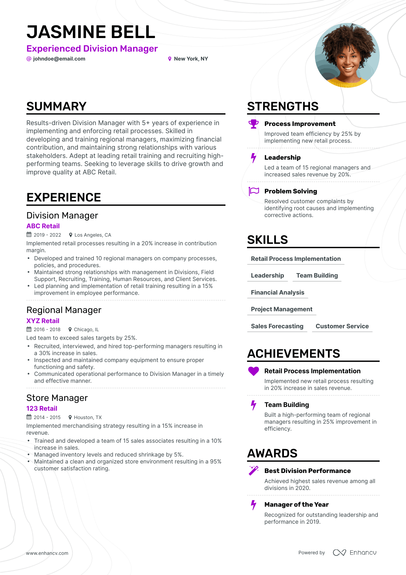 Simple Division Manager Resume Template