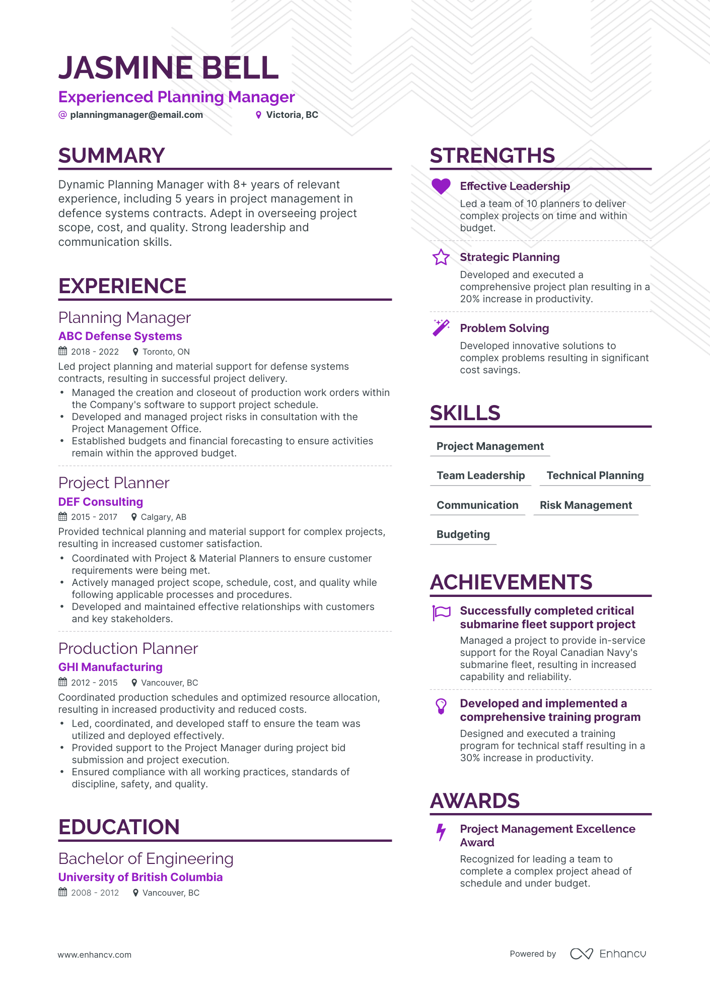 Simple Planning Manager Resume Template