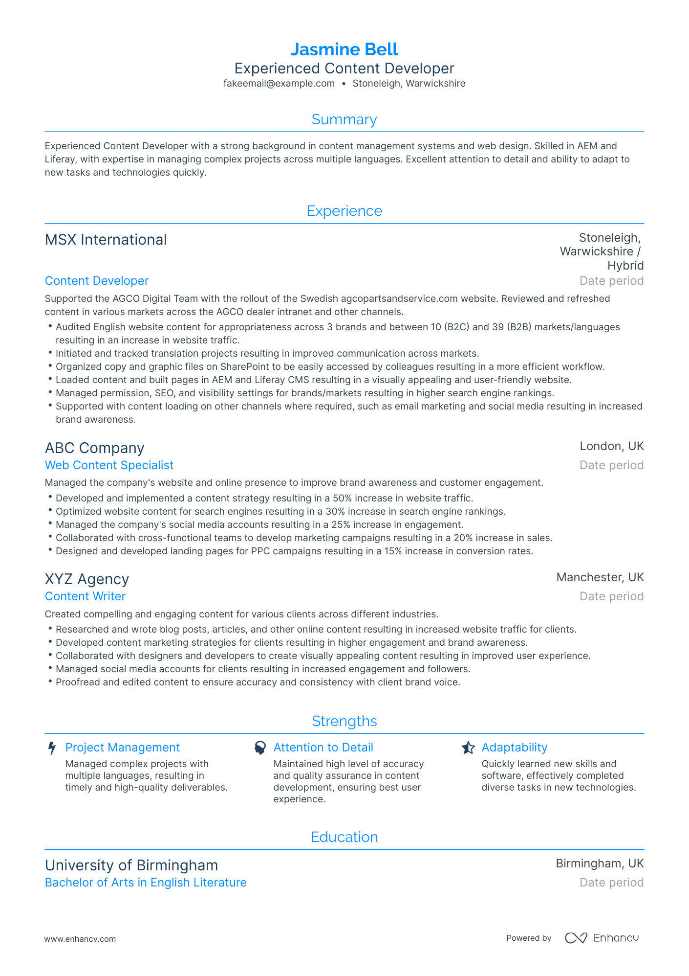 Traditional Content Developer Resume Template