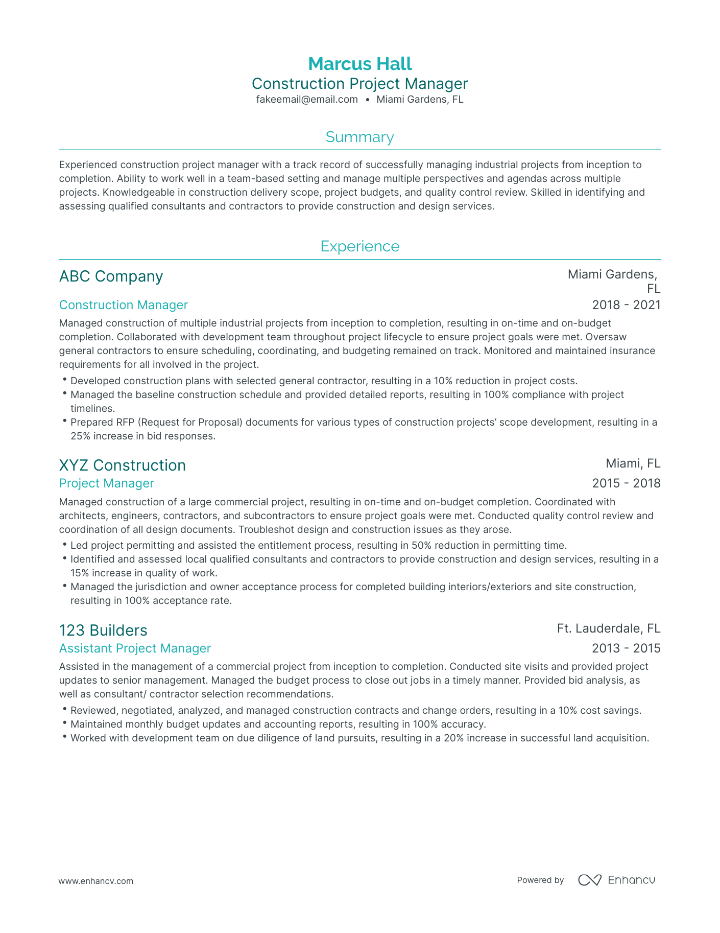 Traditional Construction Project Manager Resume Template