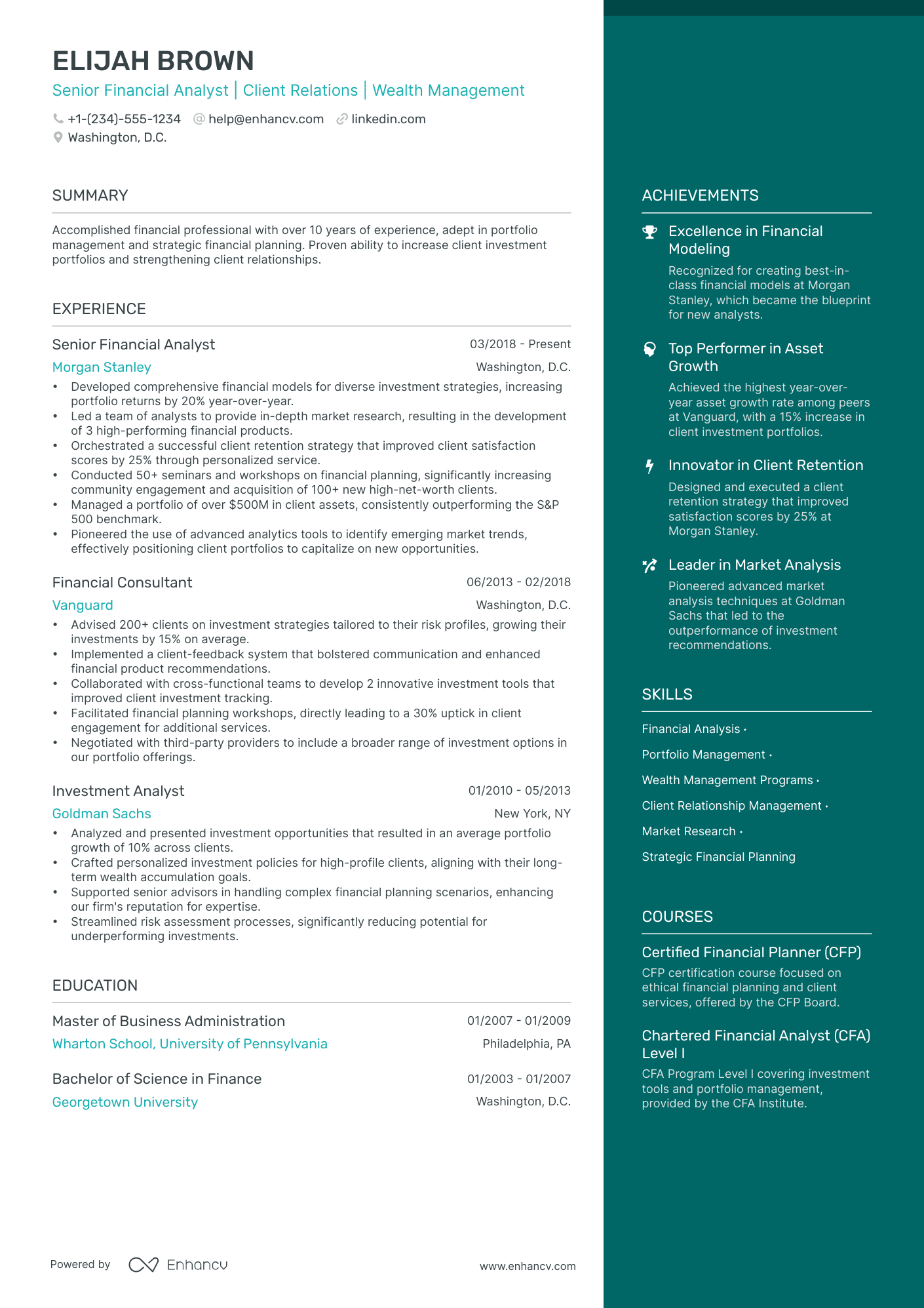 resume of a financial advisor