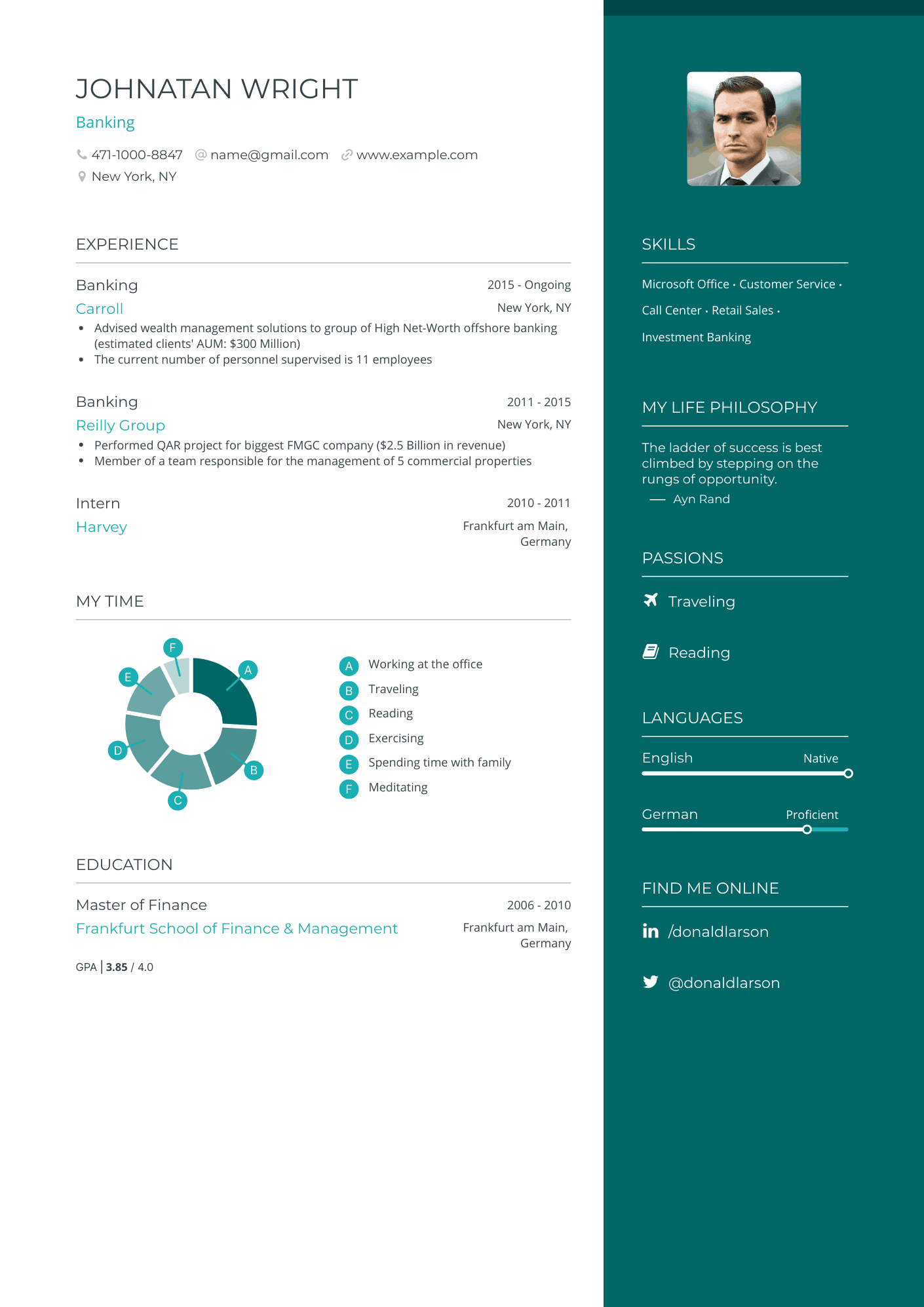 One Page Banking Resume Template