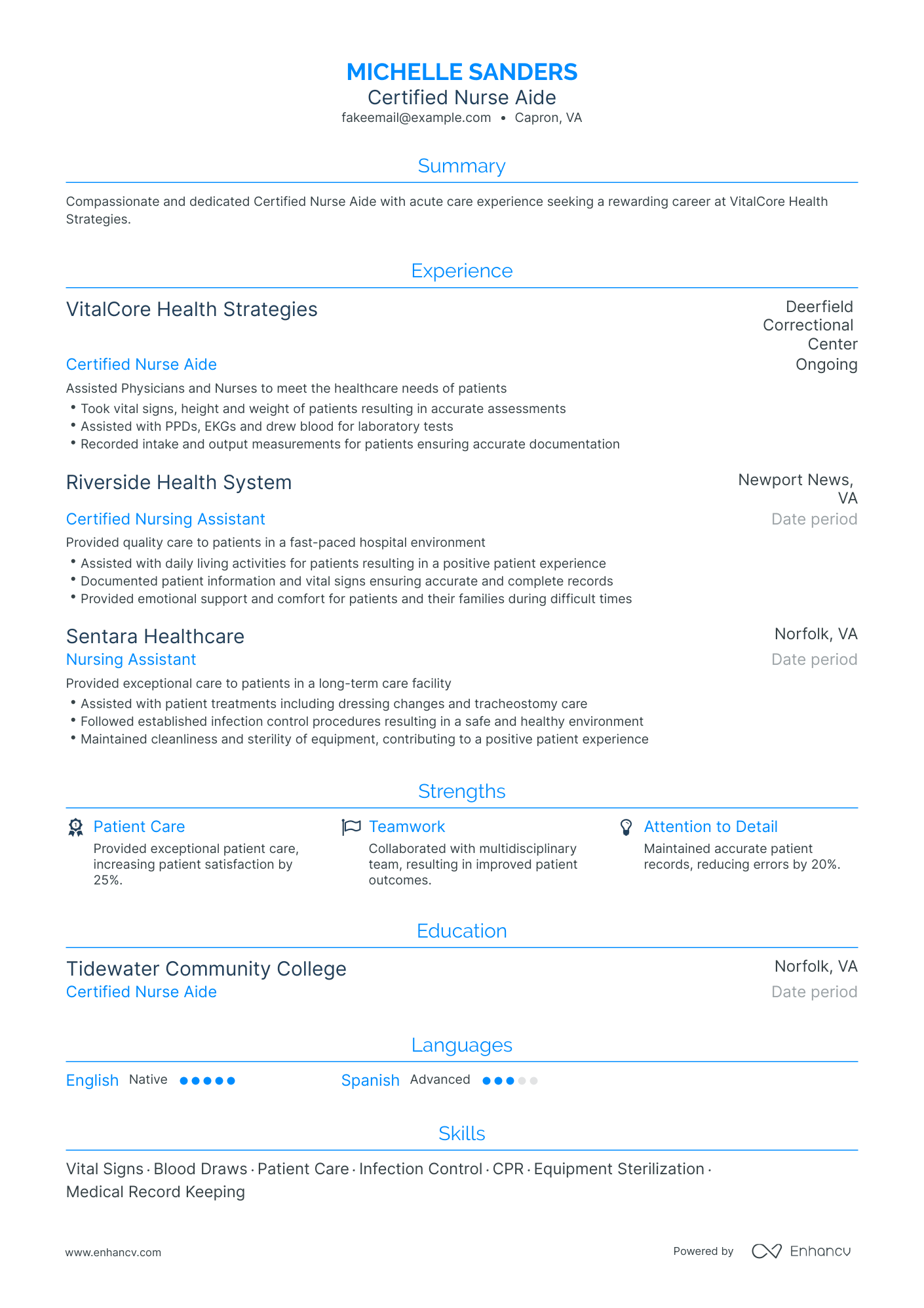 Traditional Certified Nurse Aide Resume Template