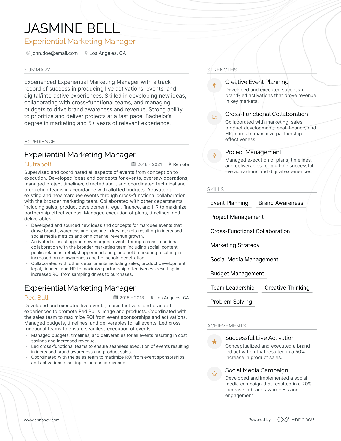 Modern Experiential Marketing Resume Template
