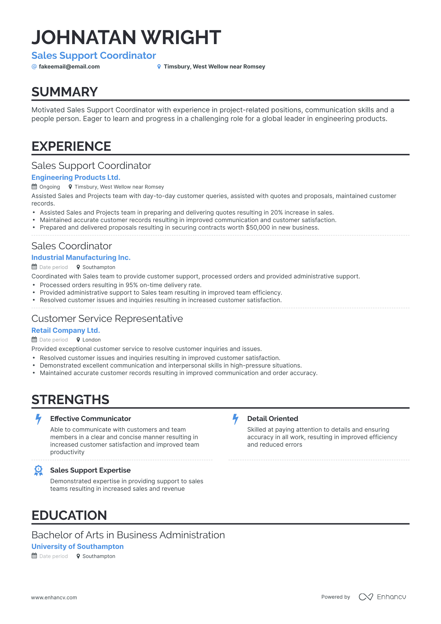 Classic Sales Support Coordinator Resume Template