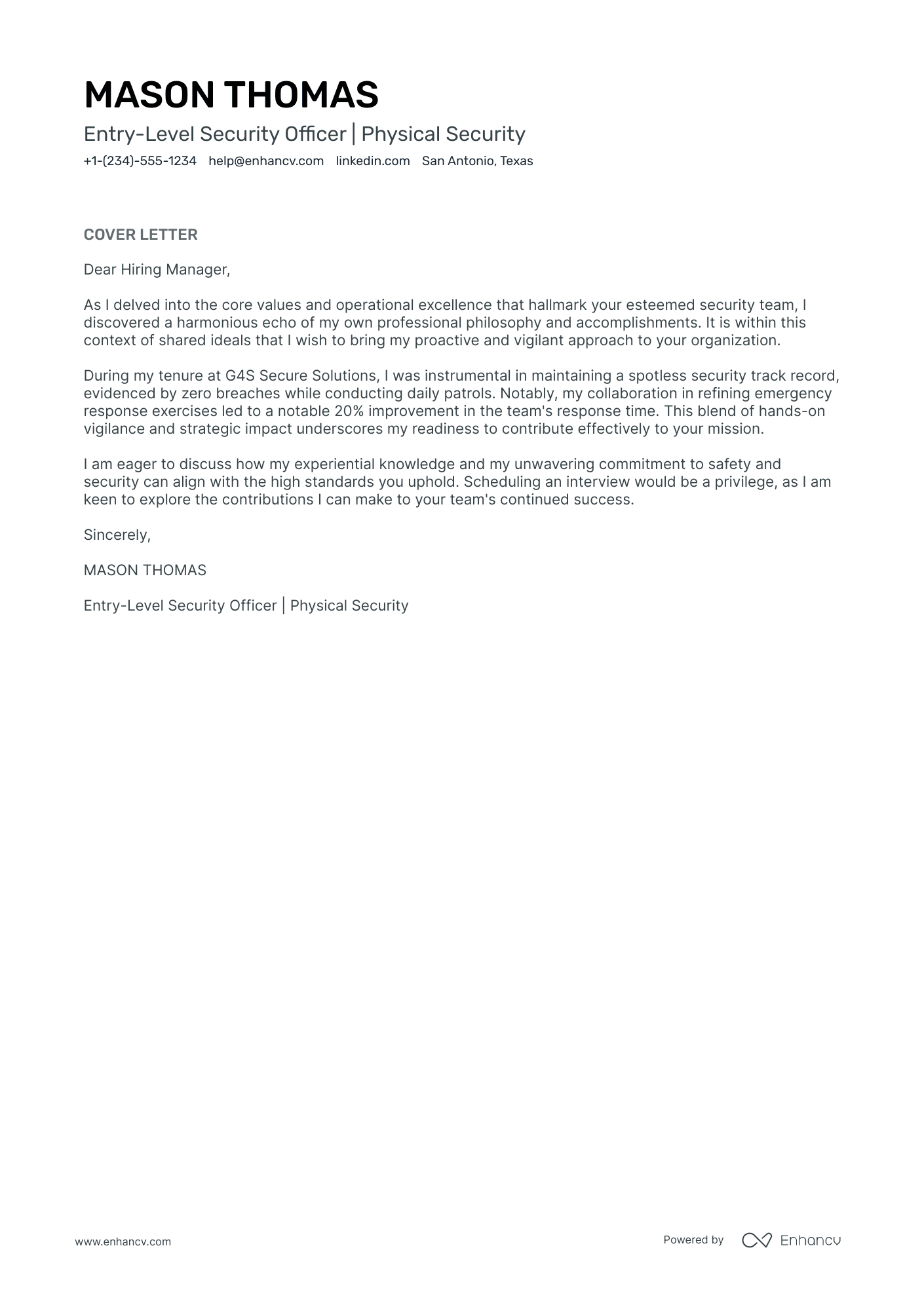 application letter for a post of a security officer