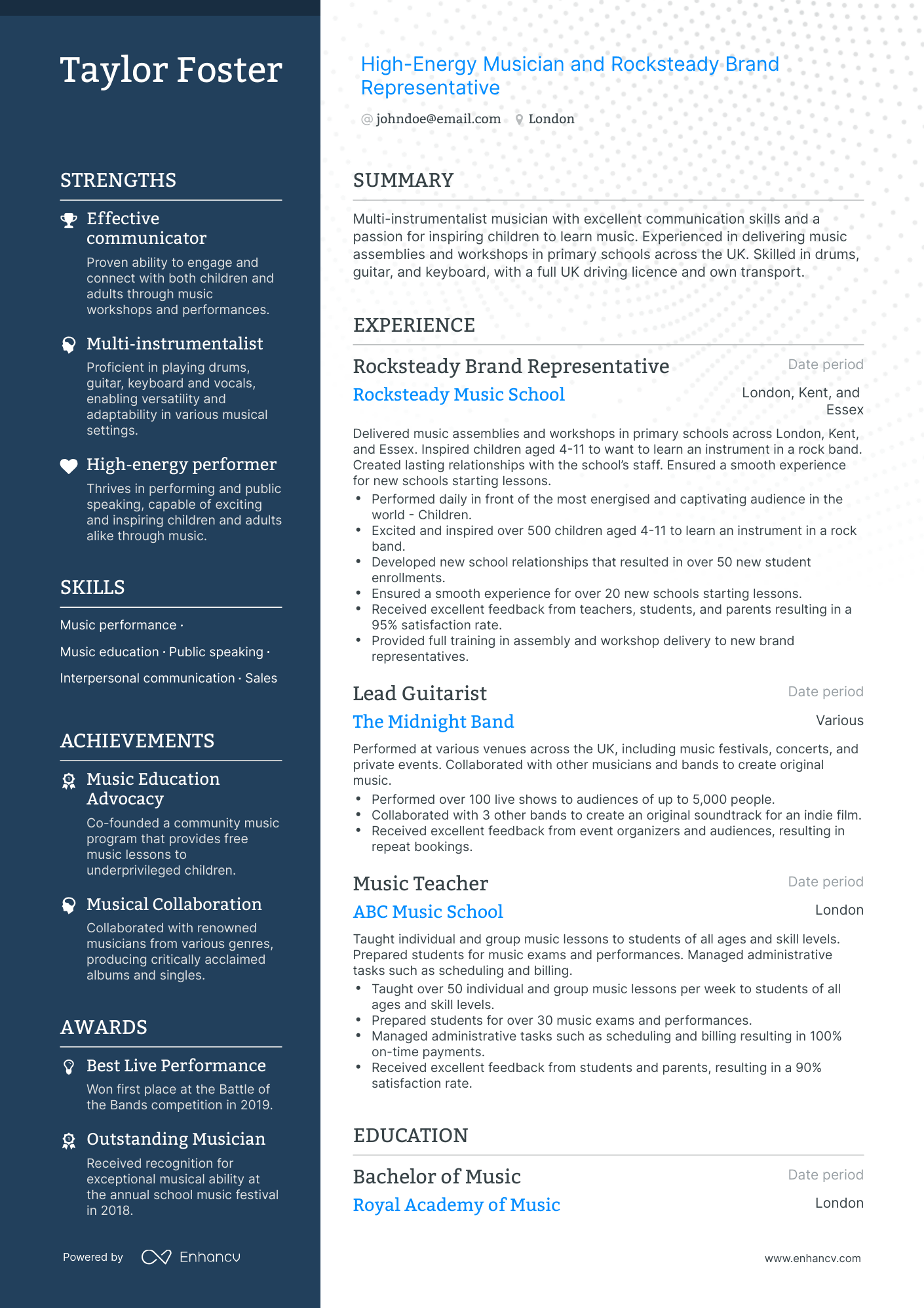 Polished Musician Resume Template