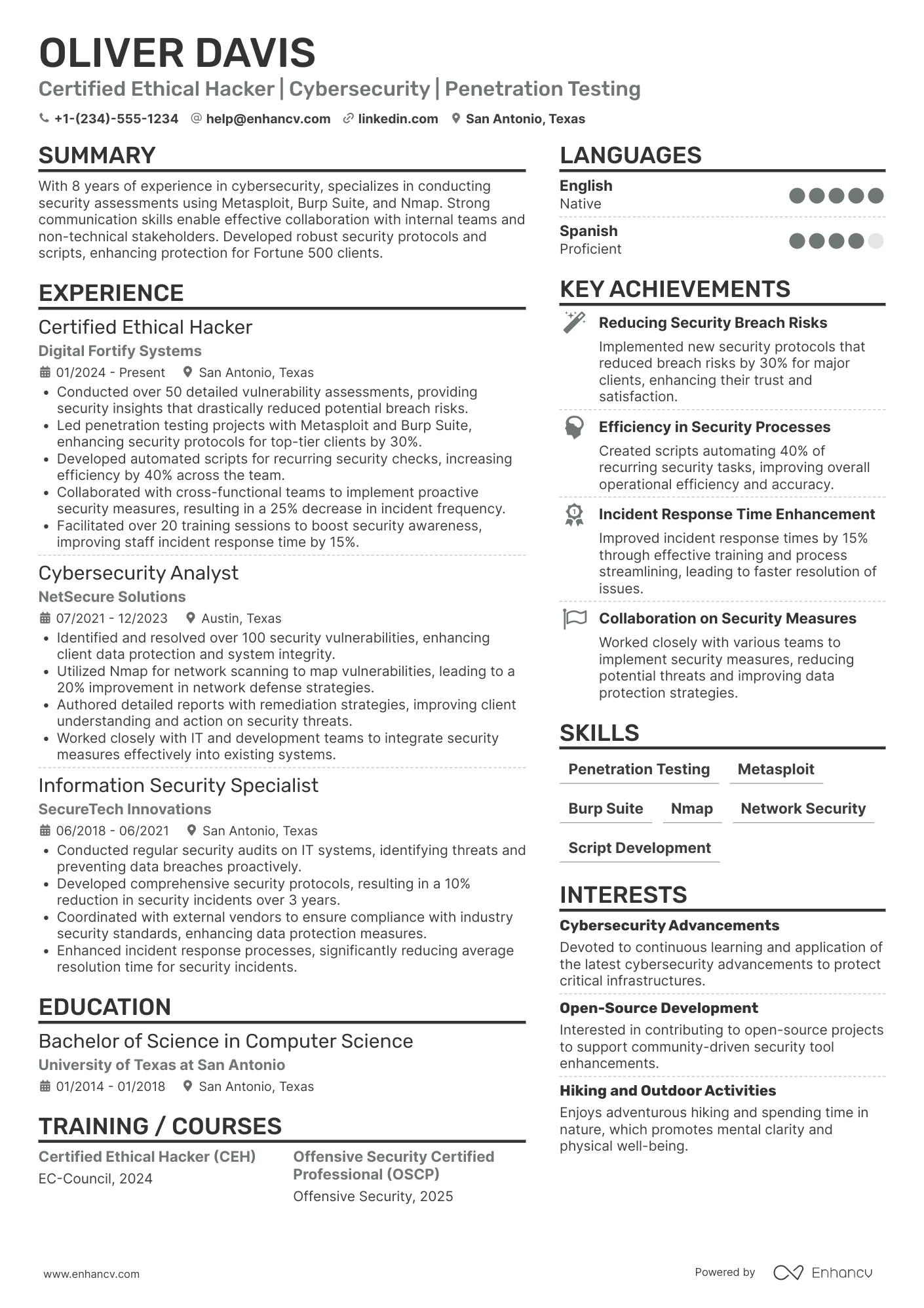 A resume example of a Certified Ethical Hacker