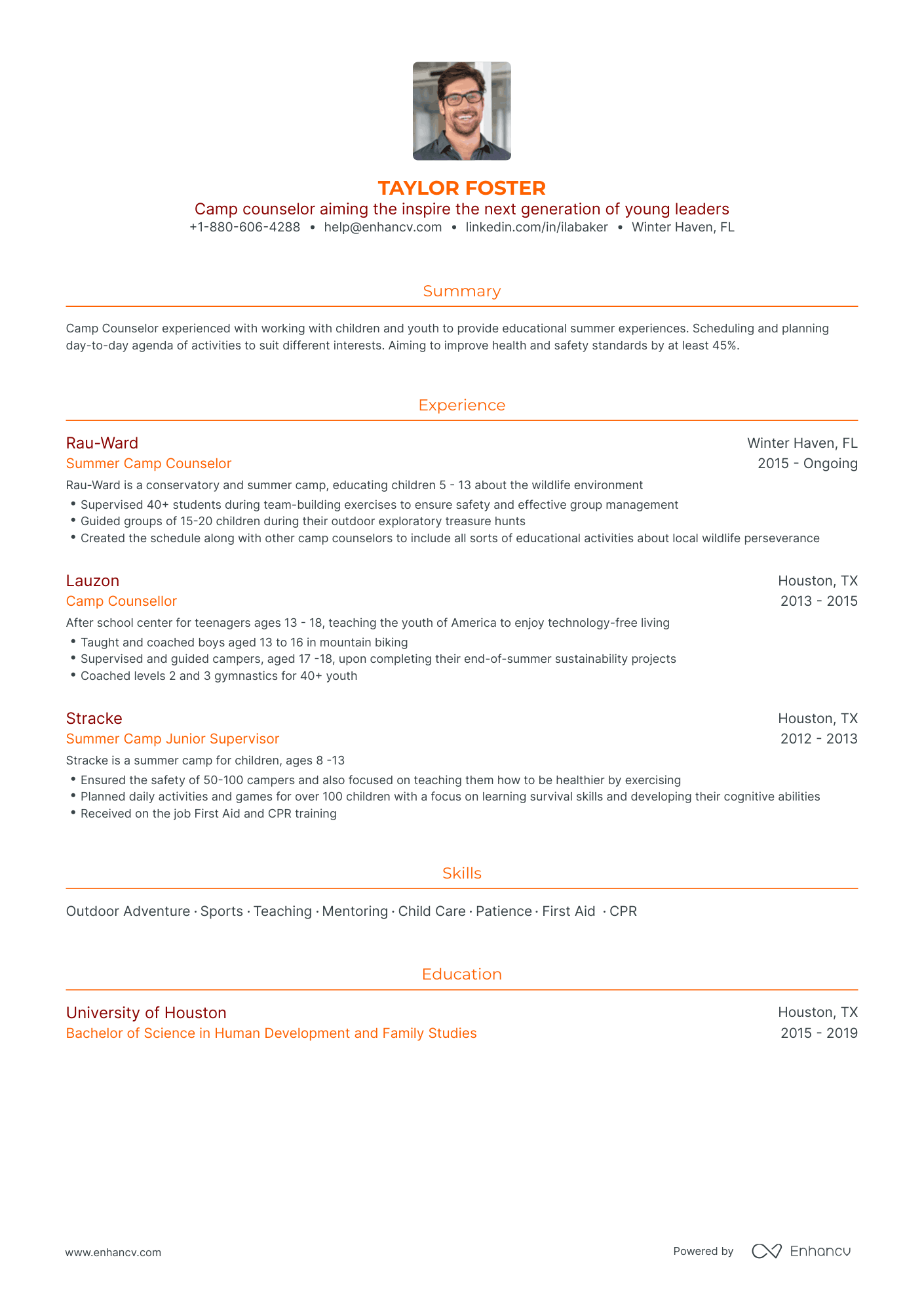 Traditional Camp Counselor Resume Template