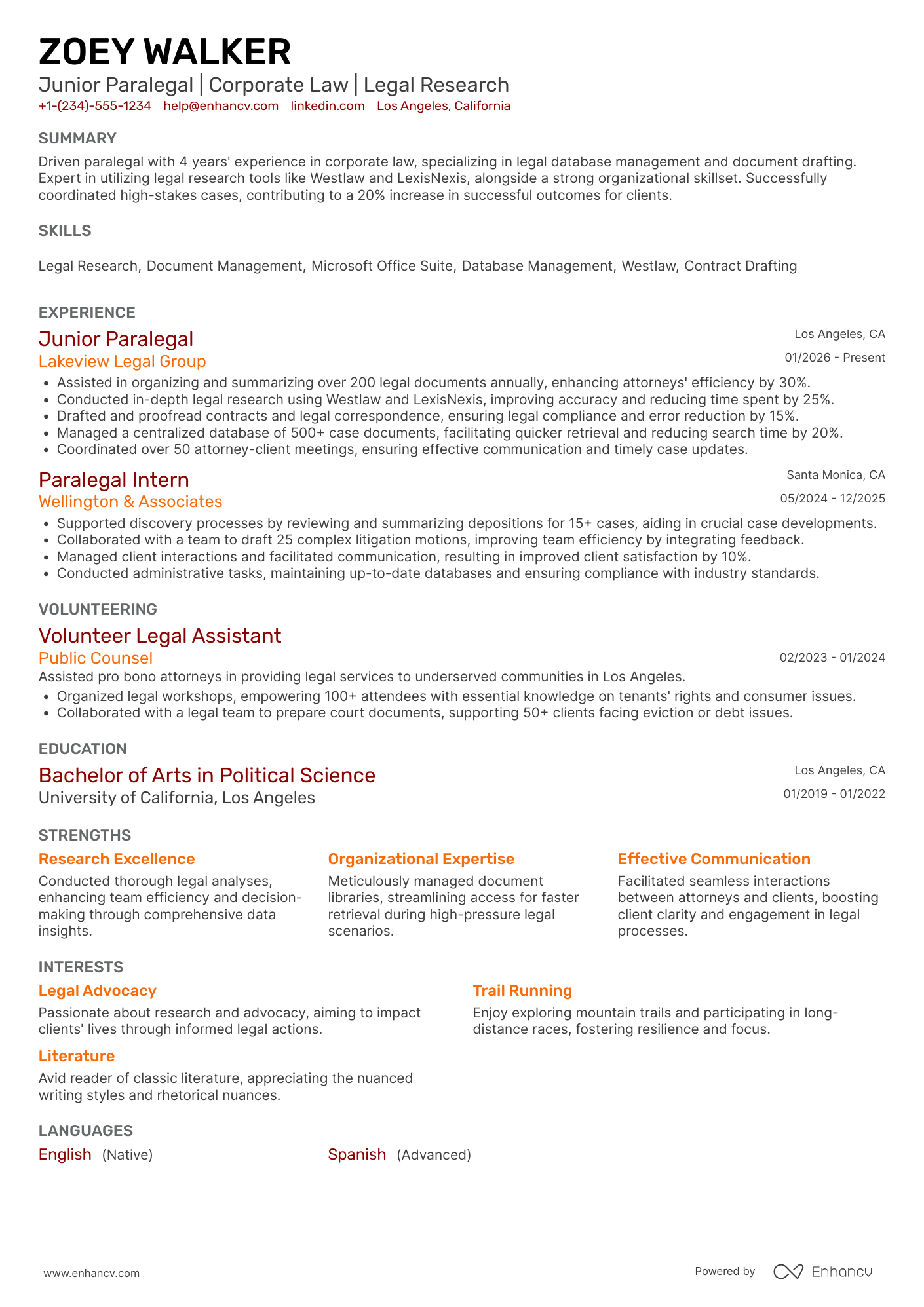 A resume example of a Contract Paralegal