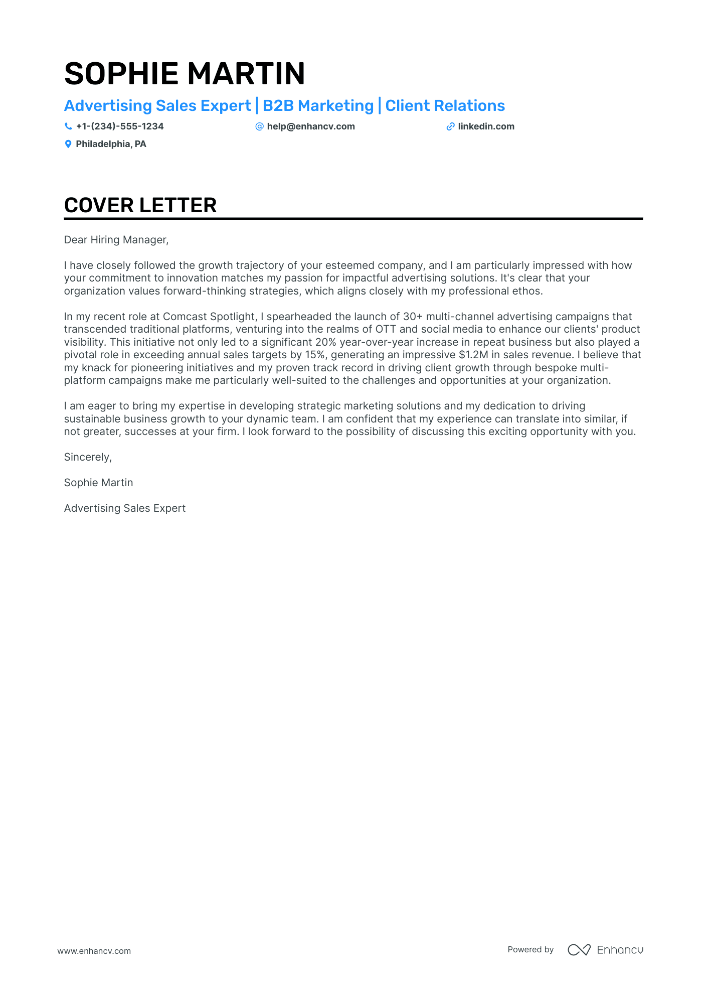 sample of sales executive cover letter