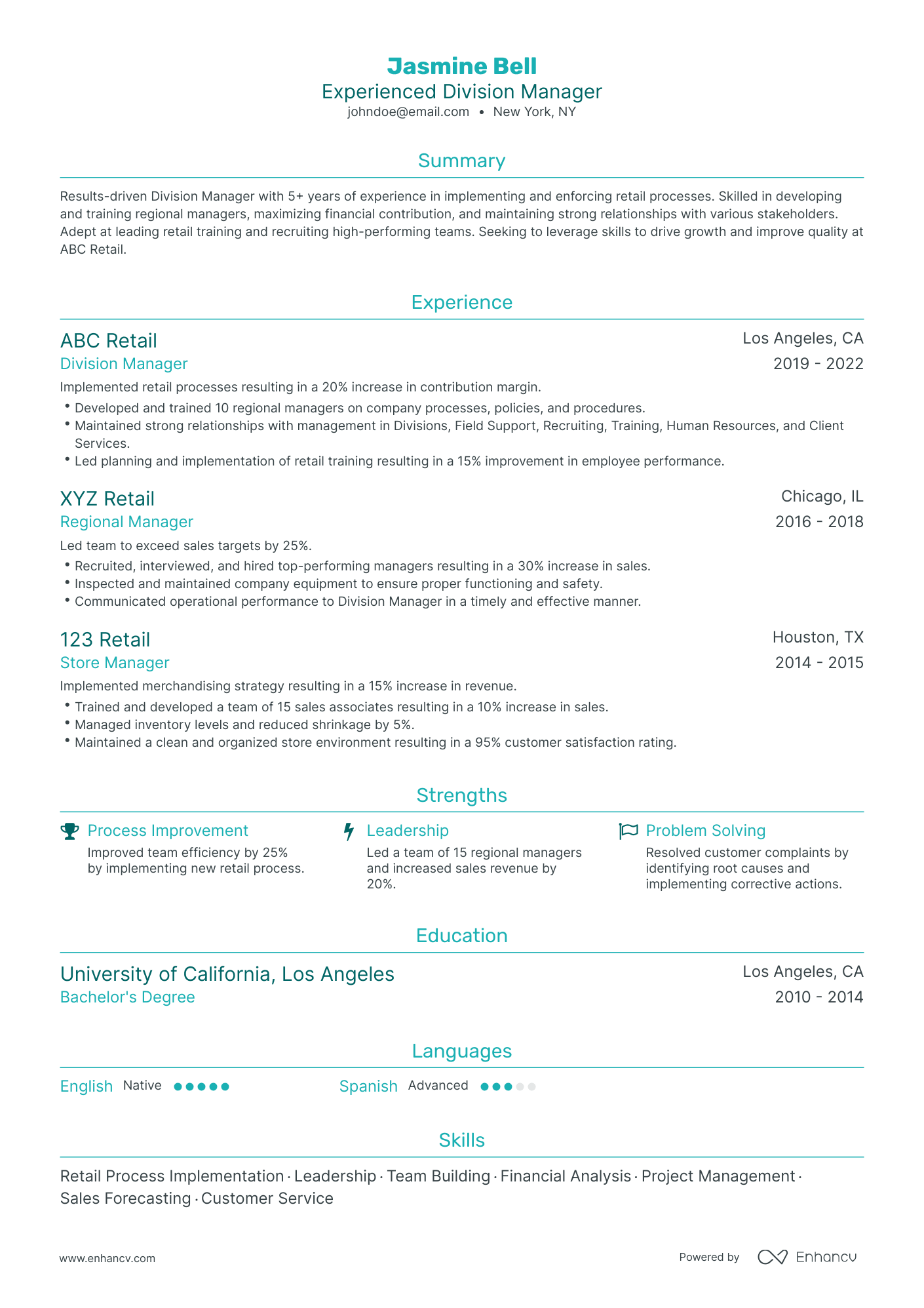 Traditional Division Manager Resume Template