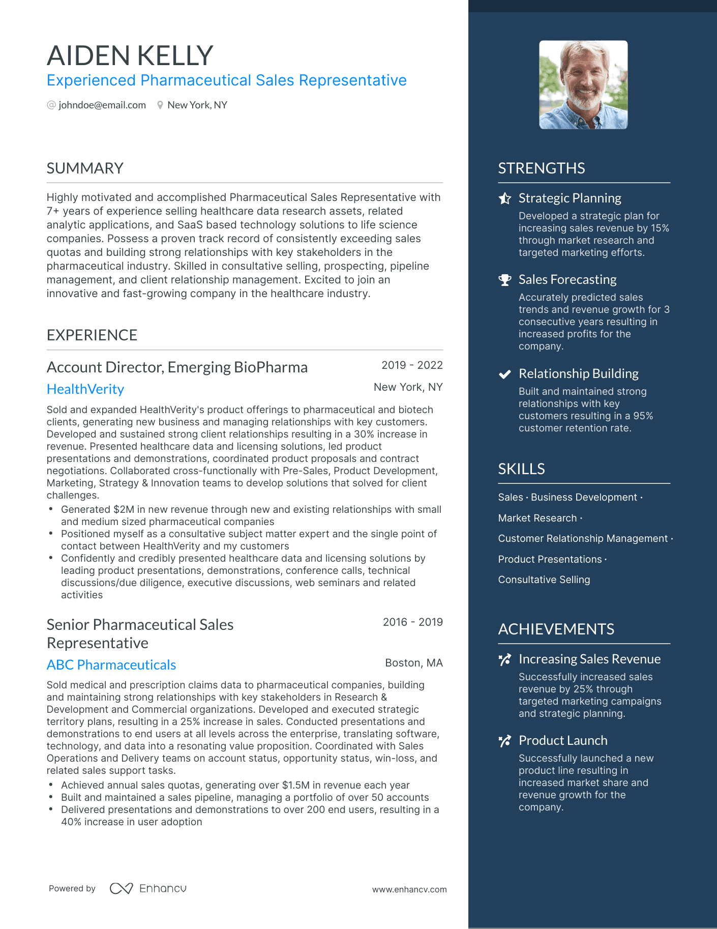 One Page Pharmaceutical Sales Resume Template