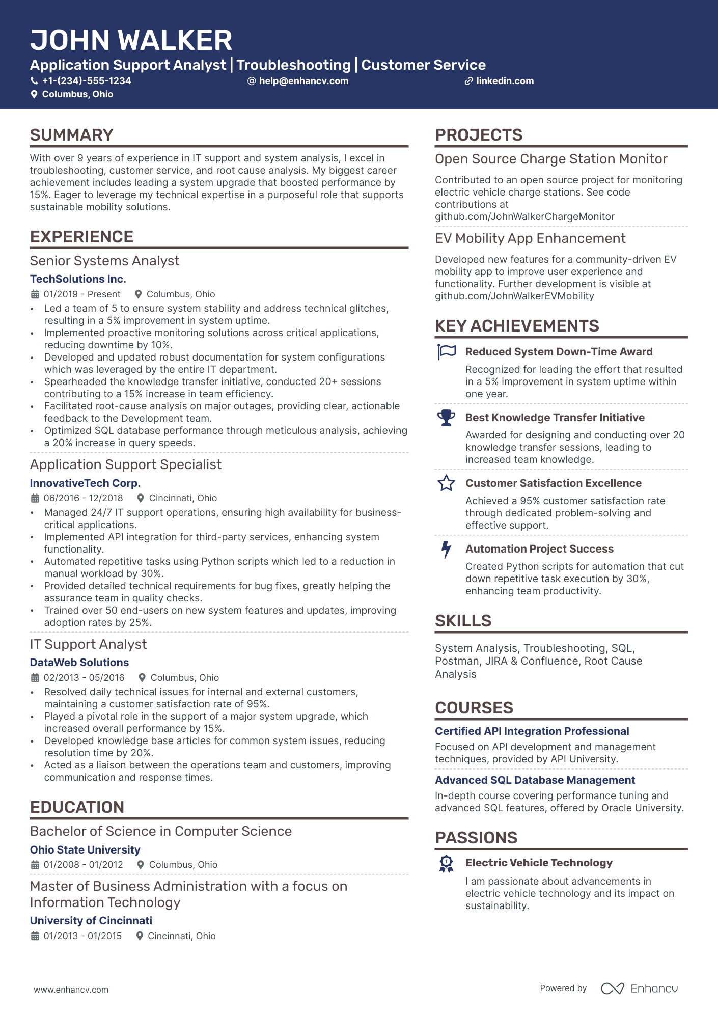 application support resume sample