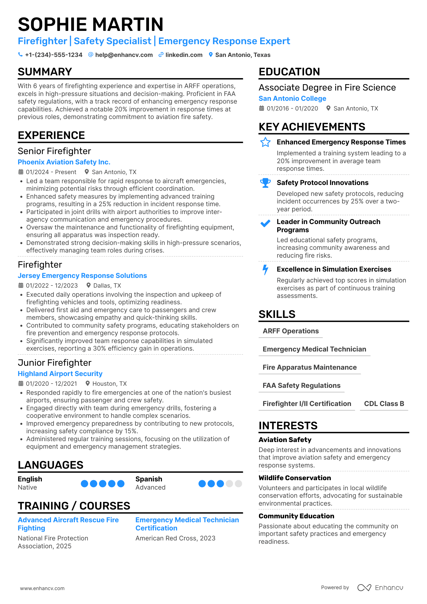 A resume example of a Airport Firefighter