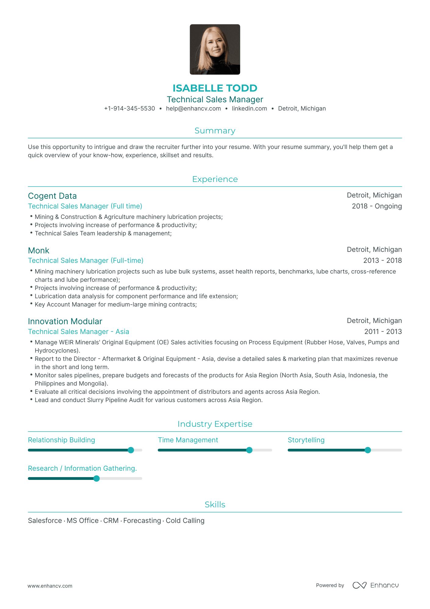 Technical Sales Manager Resume Examples & Guide for 2023 (Layout ...