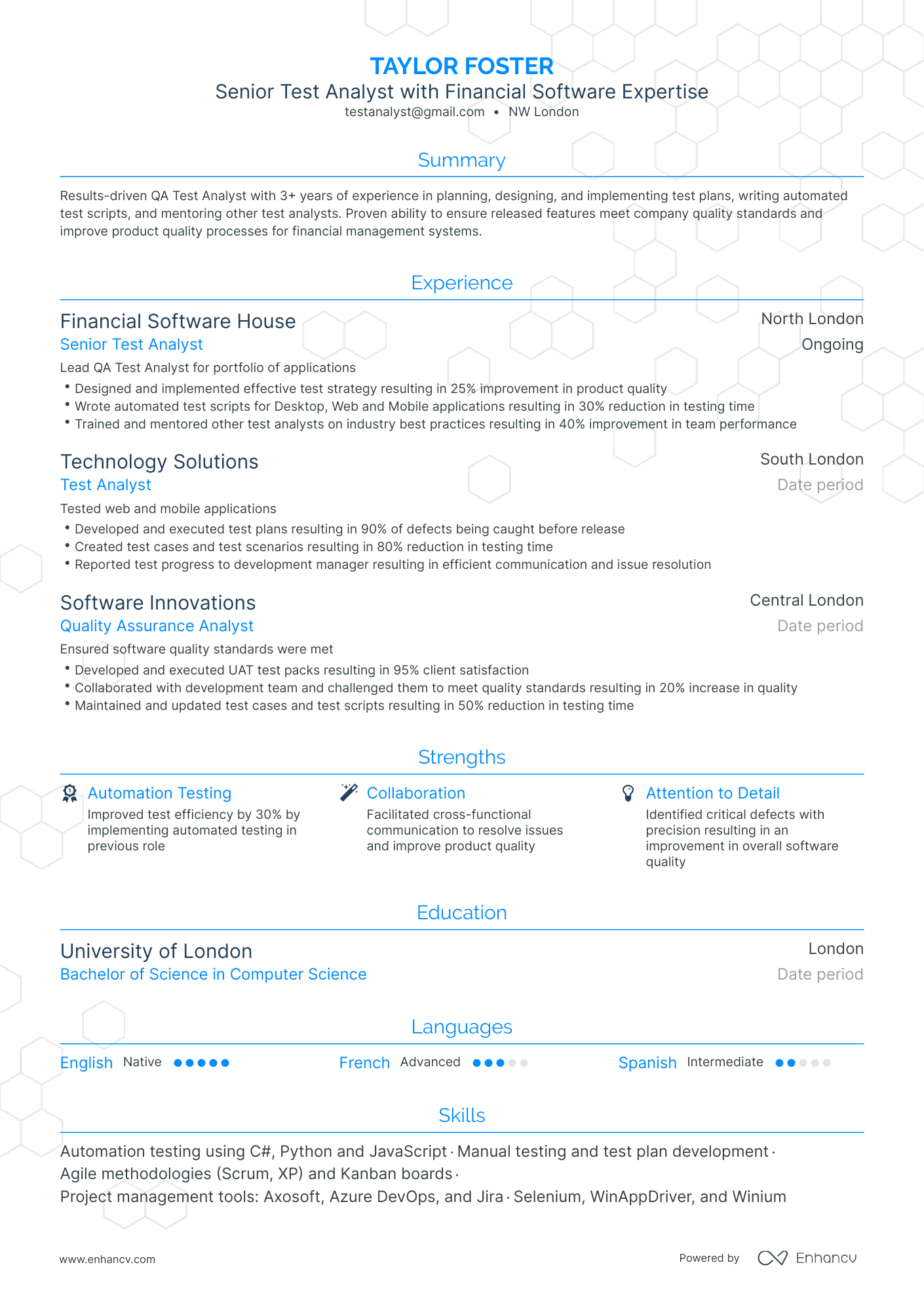 Traditional Software Test Analyst Resume Template