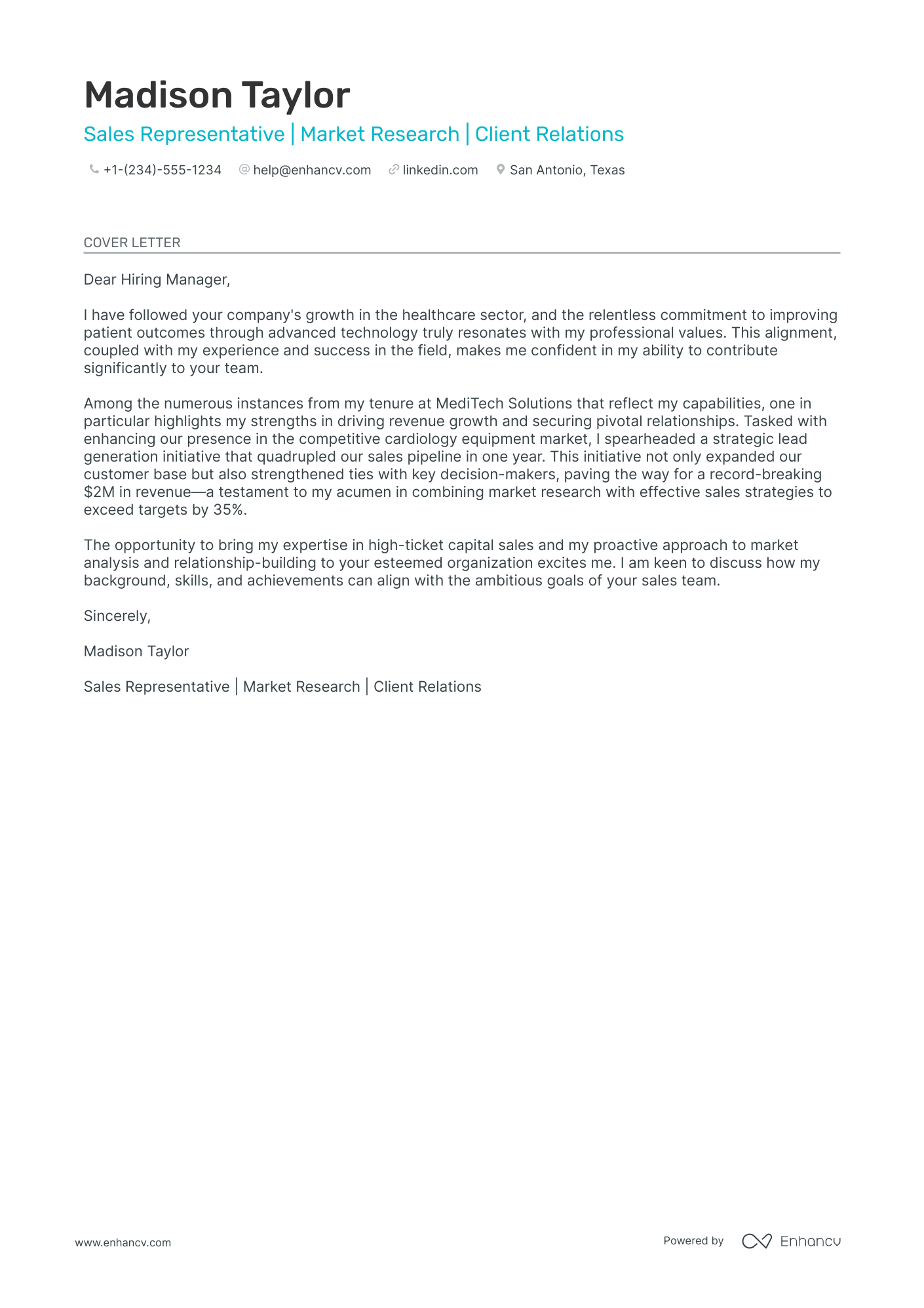 sample of an application letter for sales representative