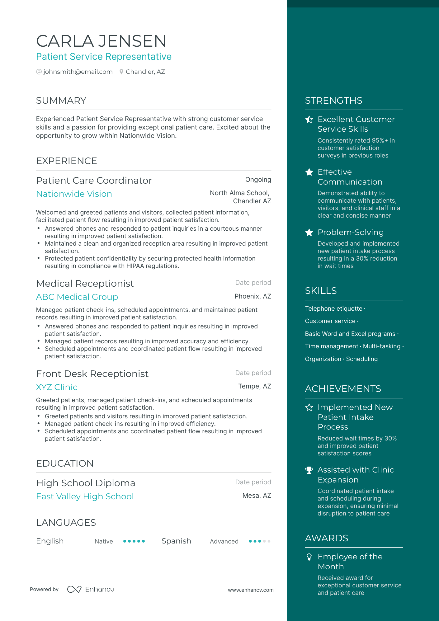 5 Patient Service Representative Resume Examples & Guide for 2024