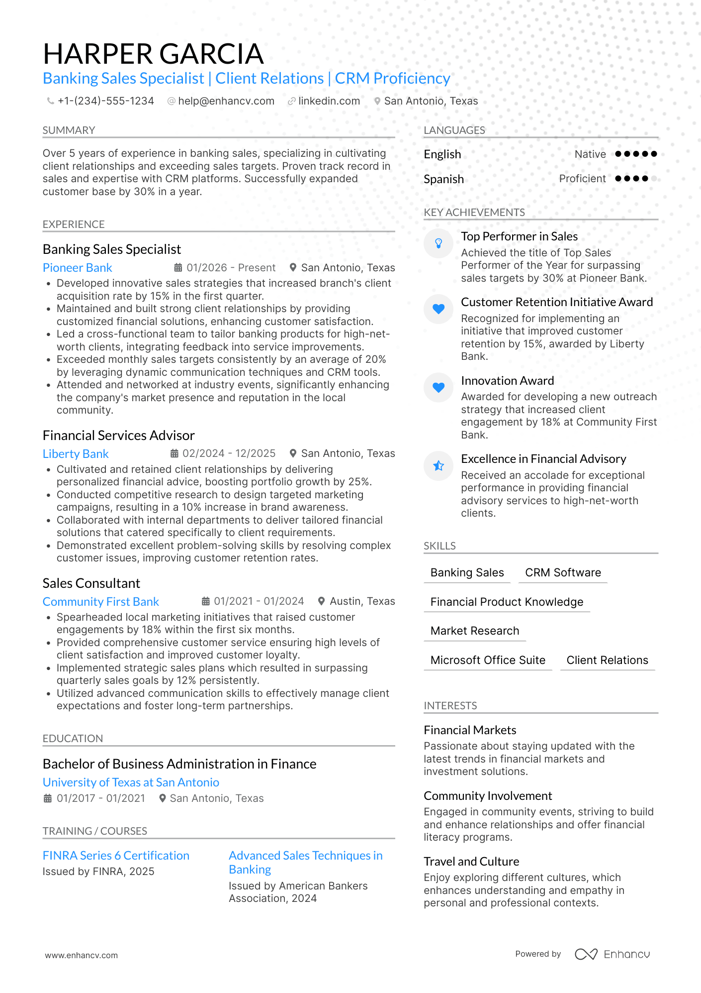 A resume example of a Banking Sales Representative