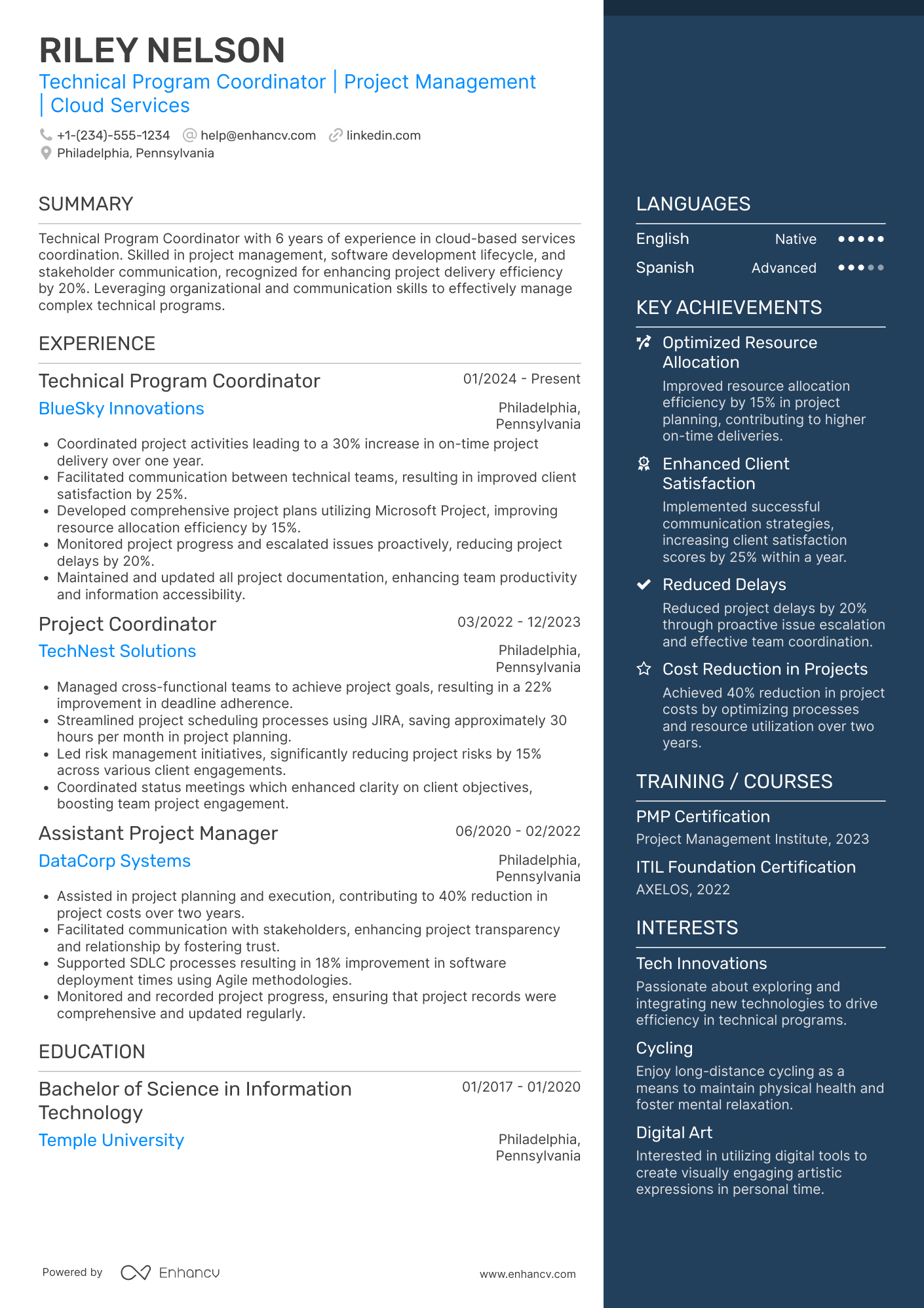 A resume example of a Technical Program Coordinator