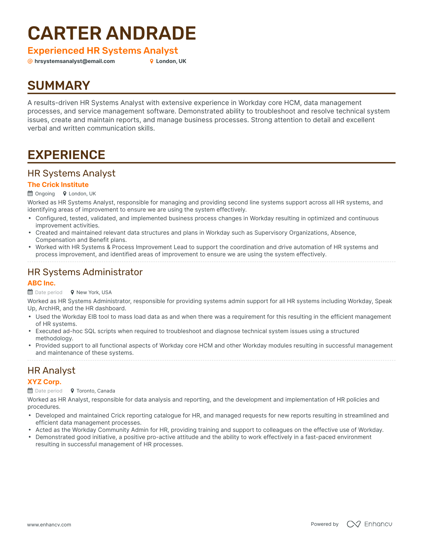 Classic HR Analyst Resume Template