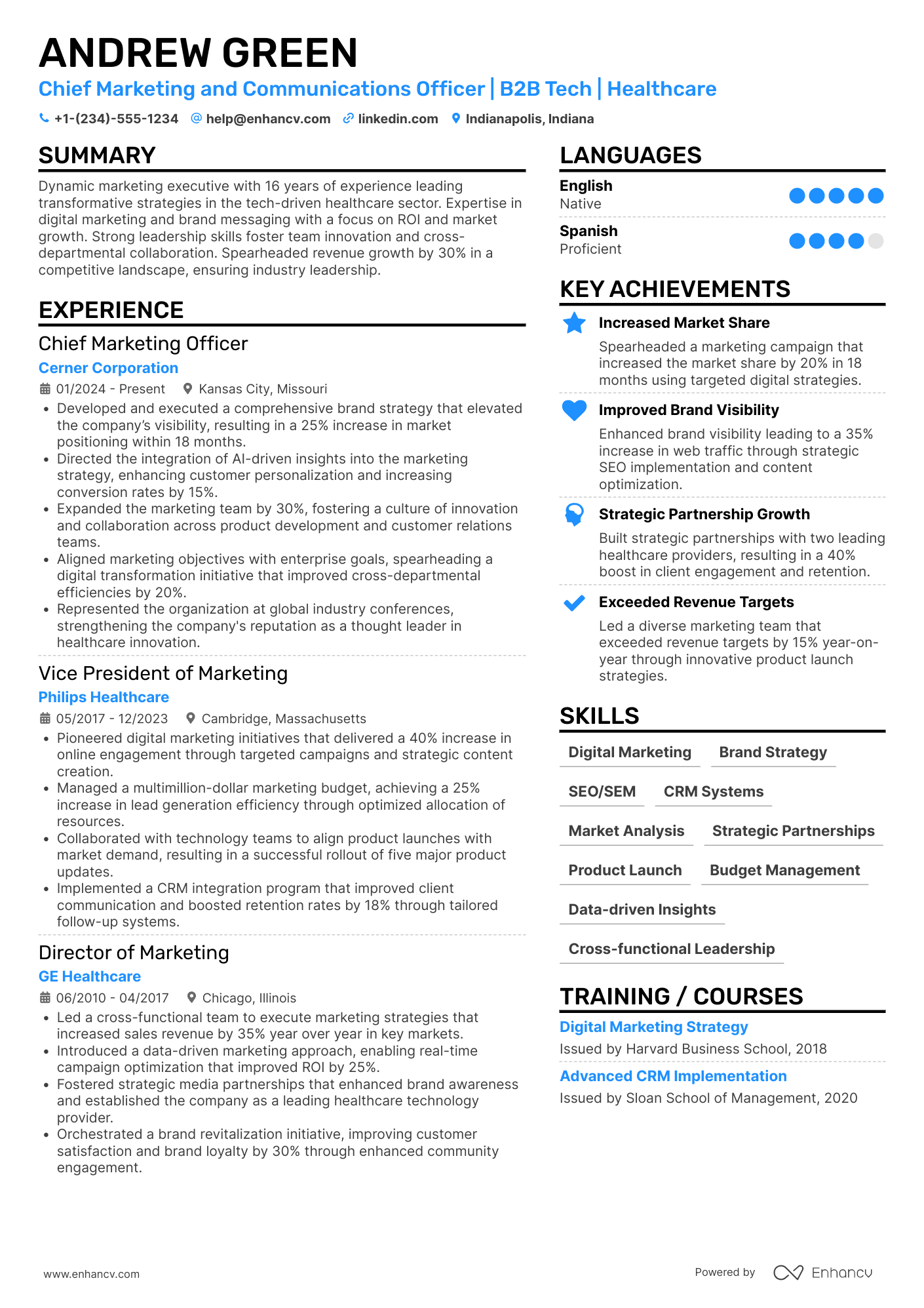 A resume example of a Chief Marketing and Communications Officer