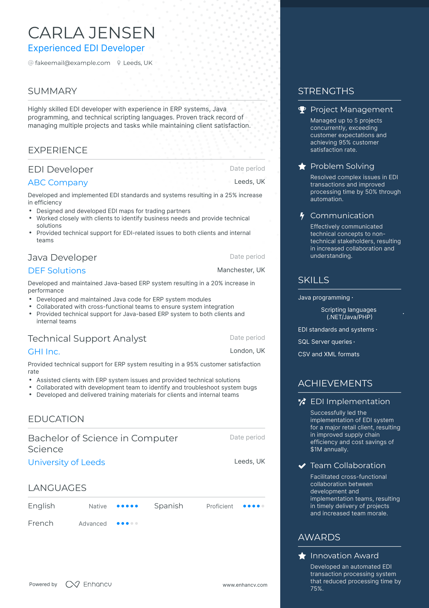 One Page EDI Developer Resume Template