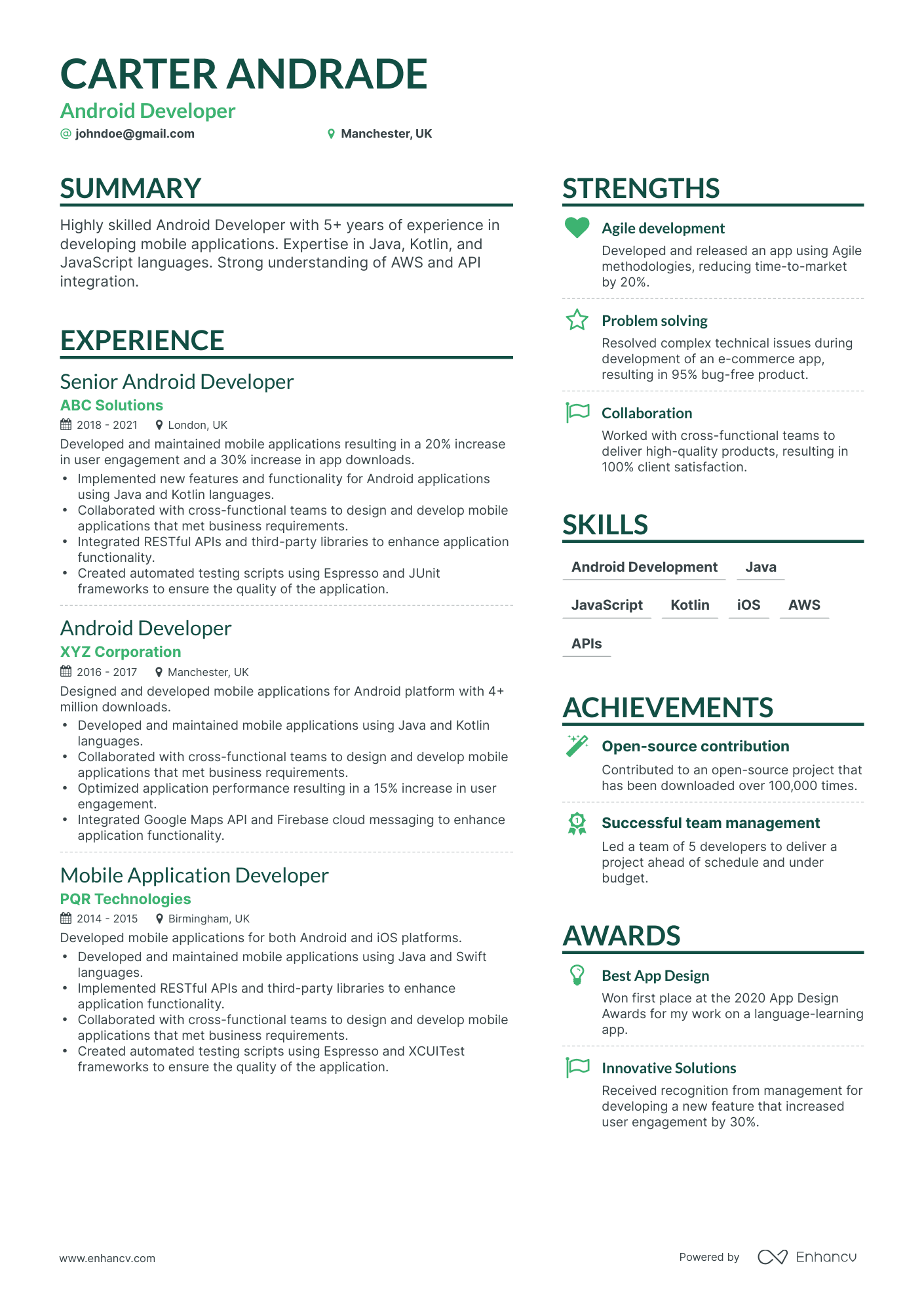 Simple Android Developer Resume Template