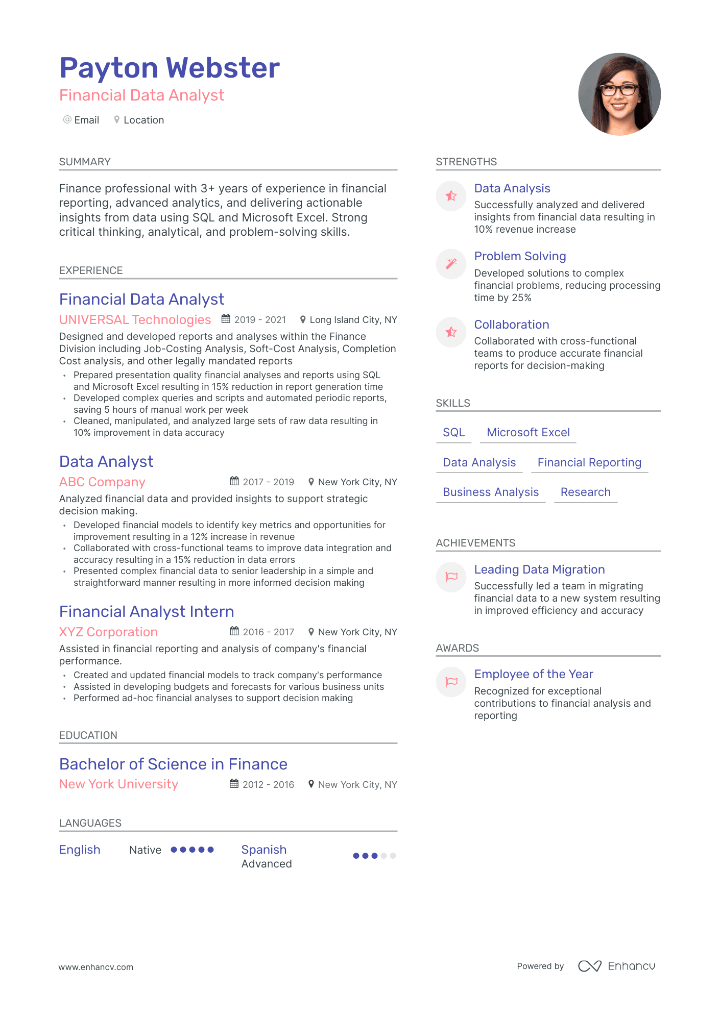 Modern Financial Data Analyst Resume Template
