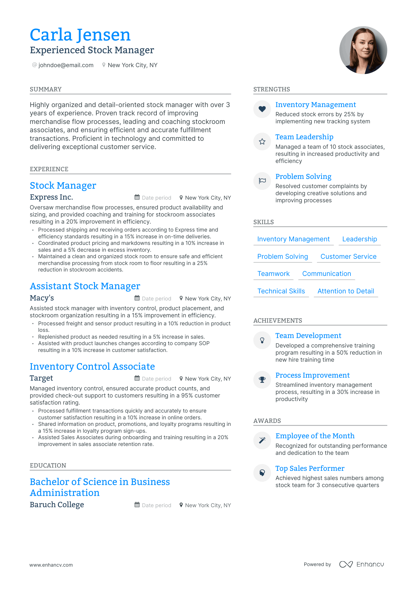 Modern Stock Manager Resume Template